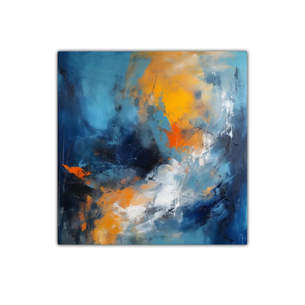 Cuadro abstracto con vibrantes tonos azules y naranjas