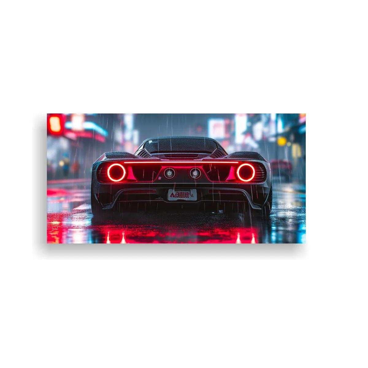 Cuadro coche deportivo rojo con luces traseras circulares