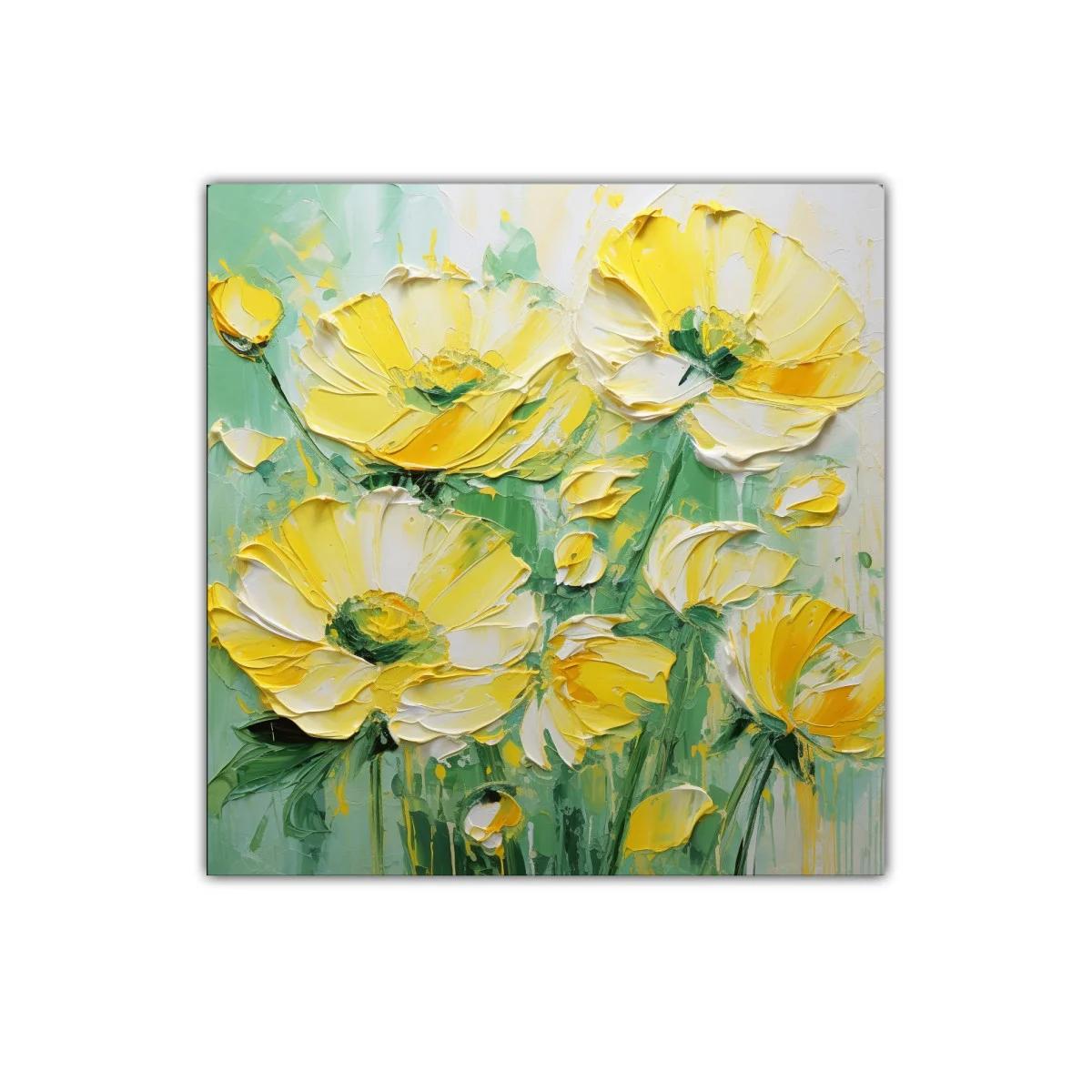 Cuadro floral en amarillo vibrante y verde suave — imagen principal