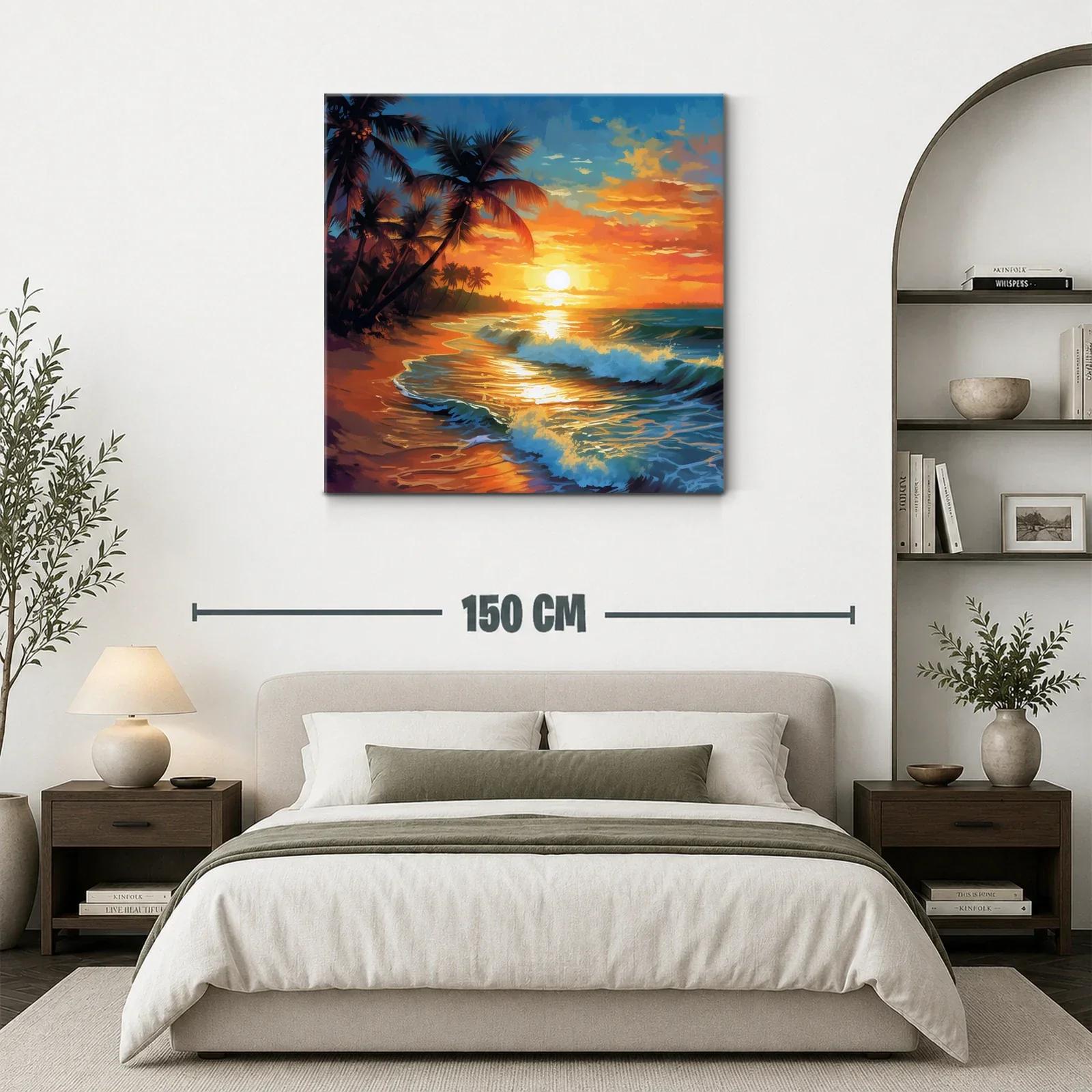 Atardecer tropical con palmeras y olas en la playa — miniatura 3