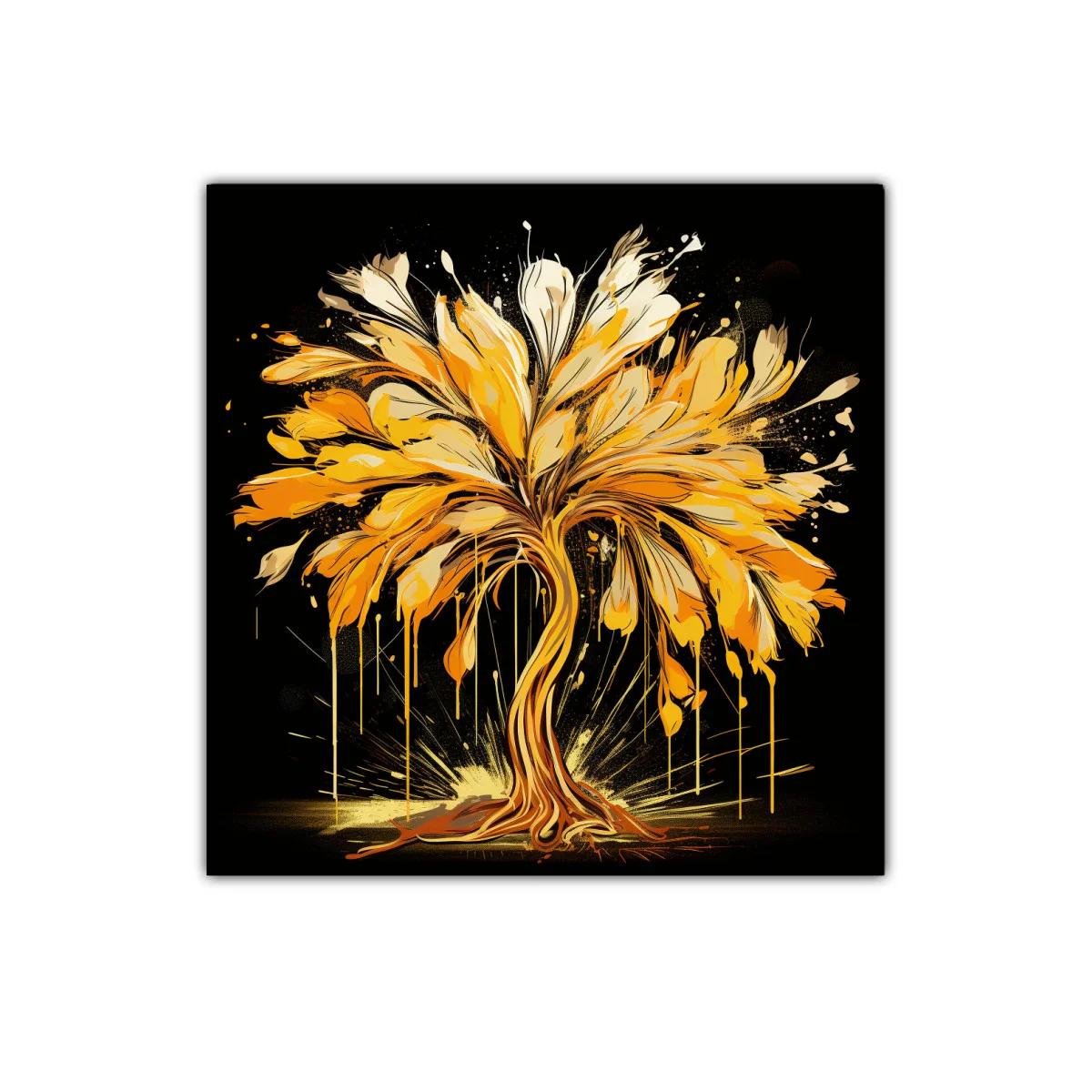 Árbol dorado con explosión de color sobre fondo oscuro — imagen principal