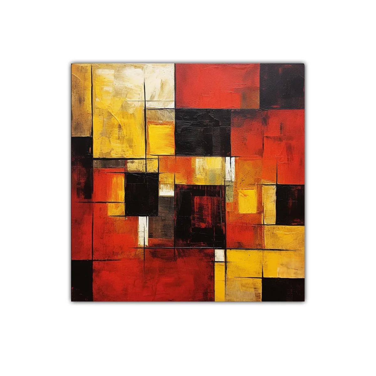 Composición geométrica en tonos rojos y amarillos vibrantes — imagen principal