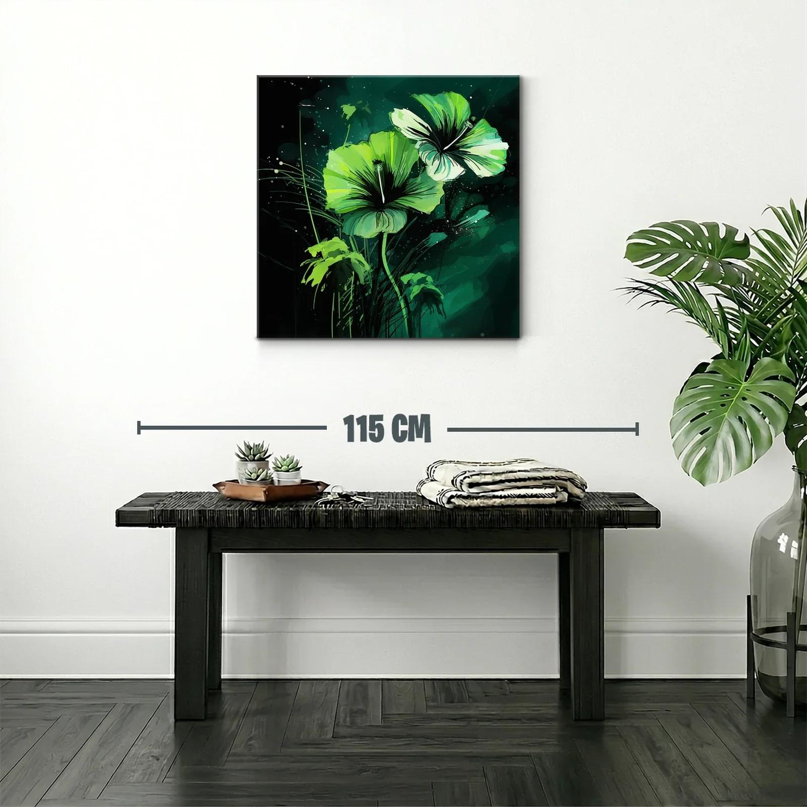 Cuadro floral con vibrantes tonos verdes y negros — miniatura 2