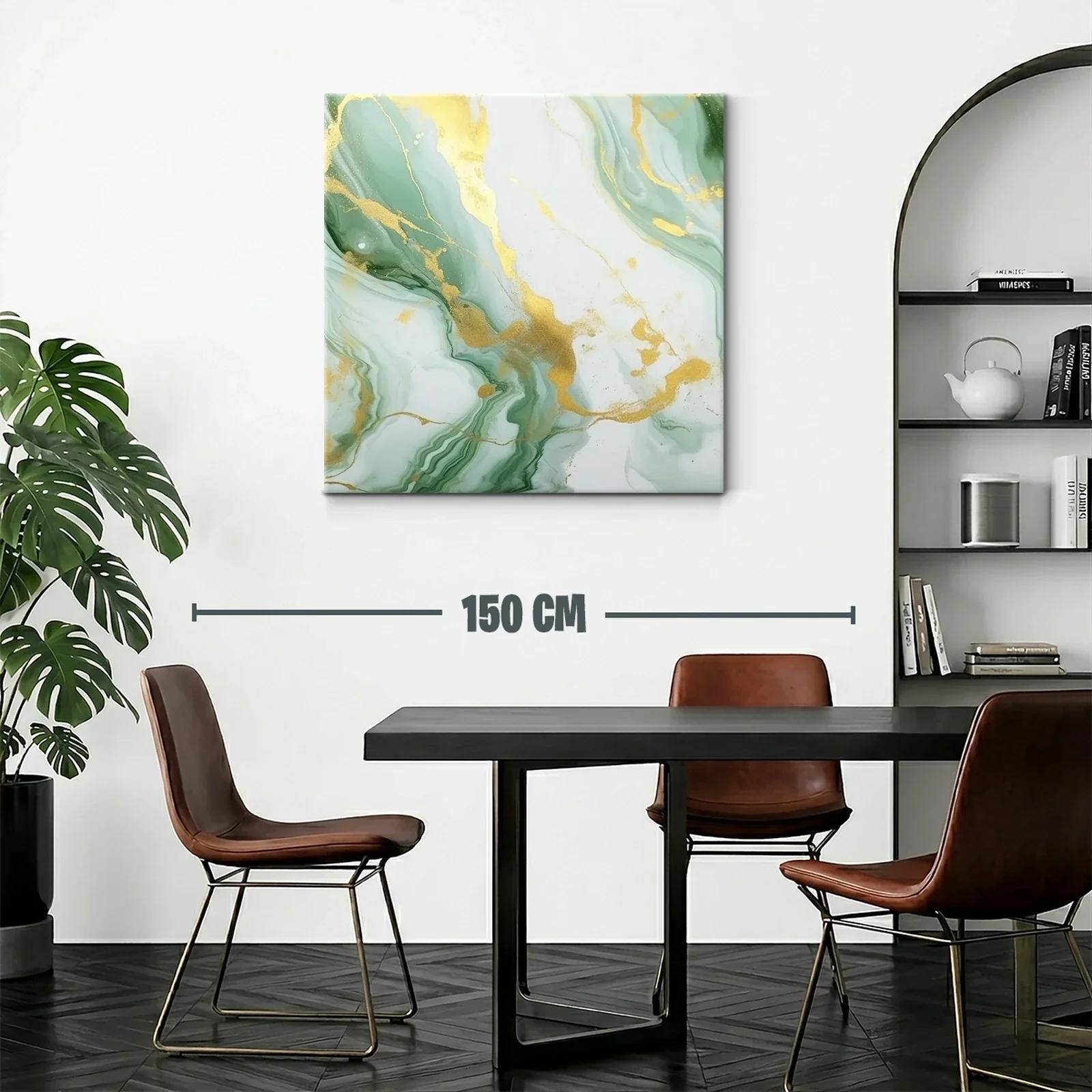 Cuadro abstracto en tonos verdes con destellos dorados elegantes — miniatura 2