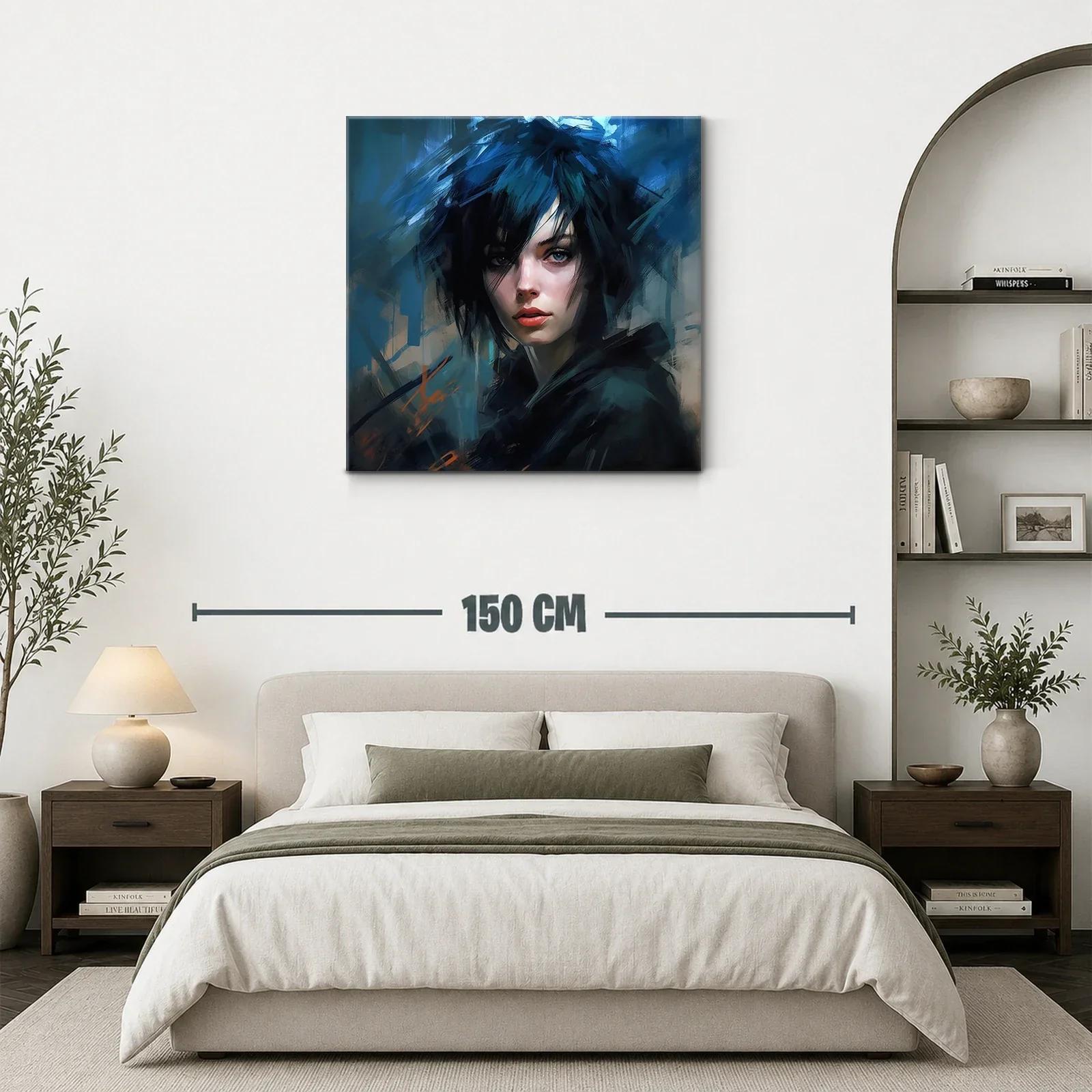 Retrato femenino con cabello azul en estilo contemporáneo — miniatura 3