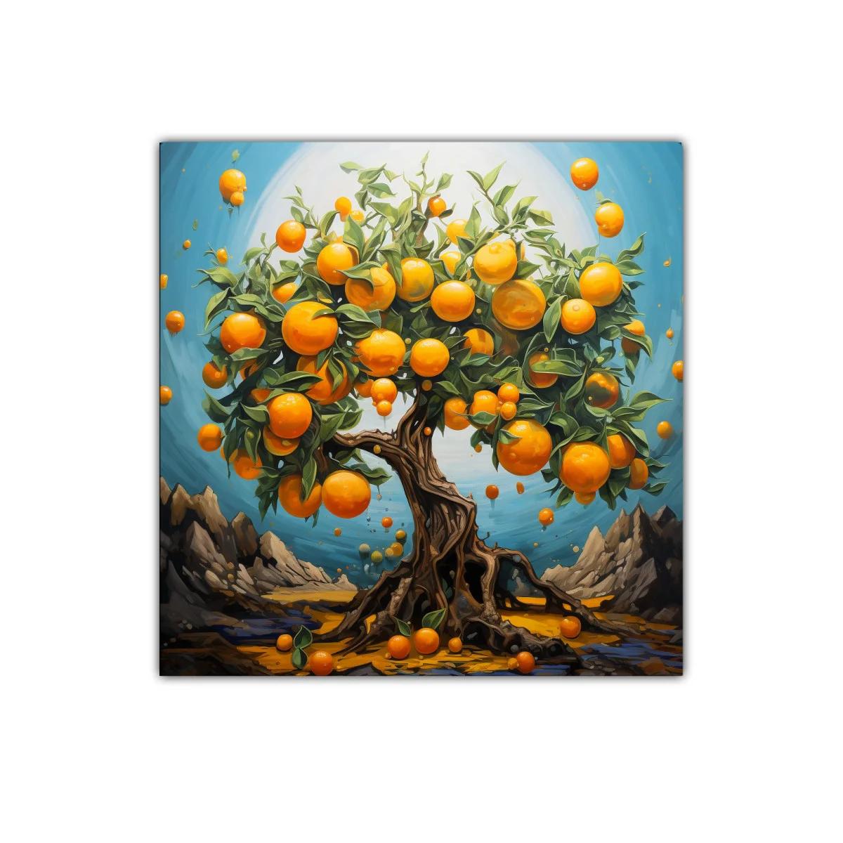 Árbol de naranjas vibrante con paisaje surrealista — imagen principal