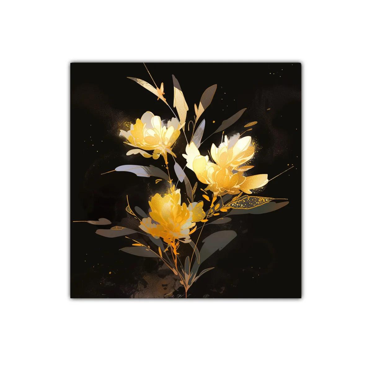 Cuadro decoración flores doradas con fondo negro elegante — imagen principal