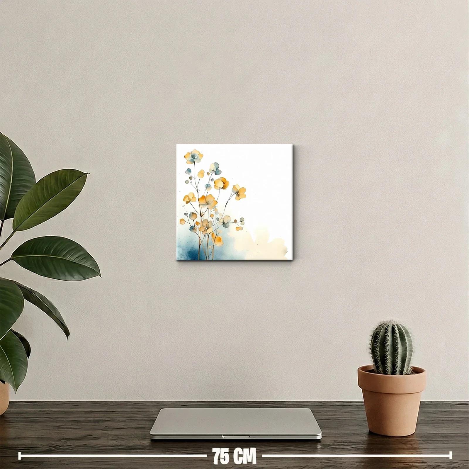 Cuadro decorativo flores en tonos cálidos y azules suaves — miniatura 2