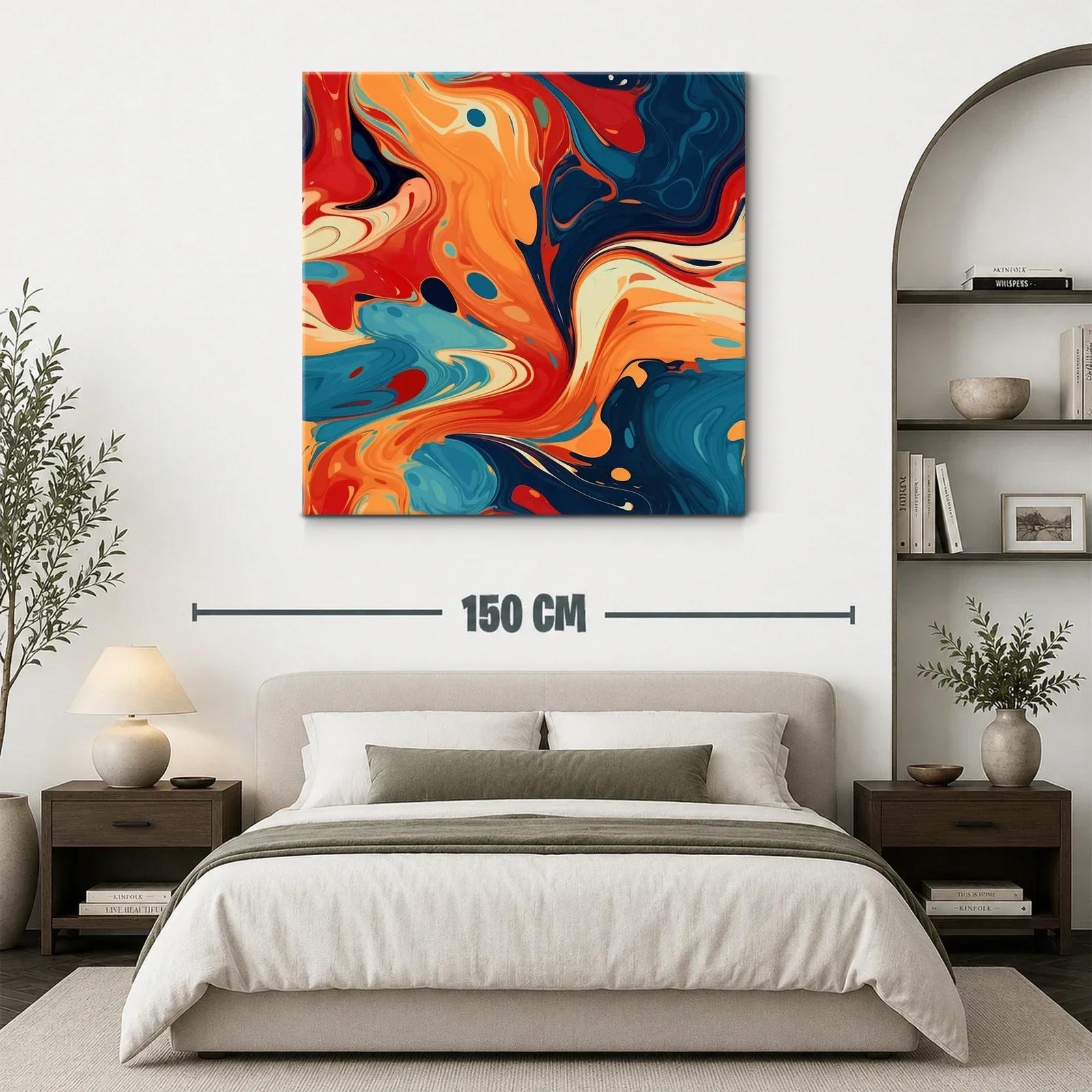 Cuadro abstracto con tonos cálidos y azules profundos — miniatura 3