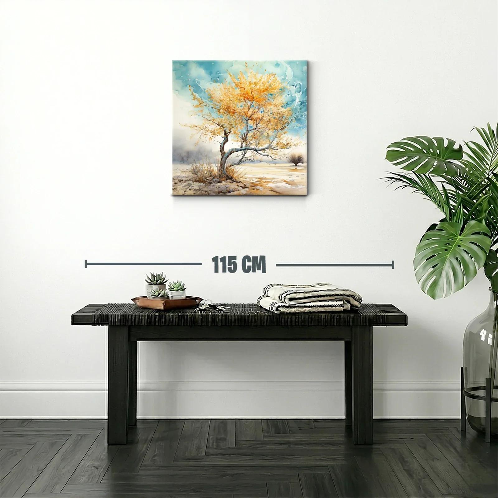 Árbol dorado en paisaje sereno con cielo azul — miniatura 2