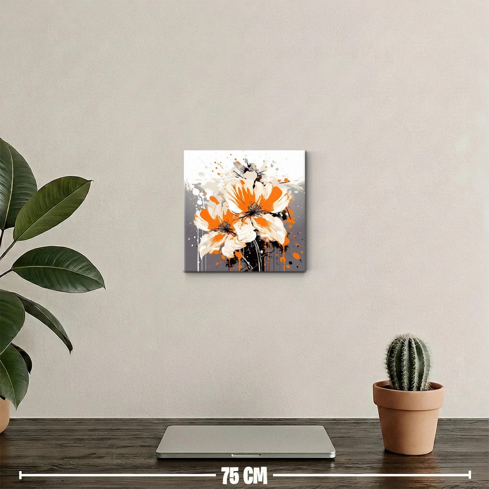 Cuadro moderno con flores vibrantes en tonos naranja y crema — miniatura 2
