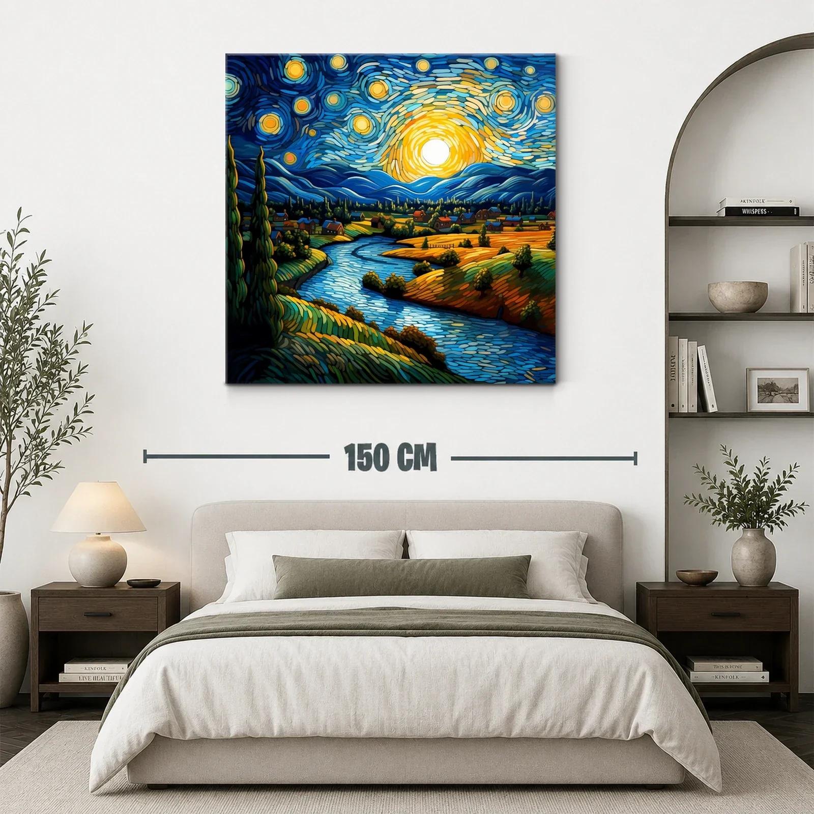 Paisaje nocturno vibrante con río y cielo estrellado — miniatura 3