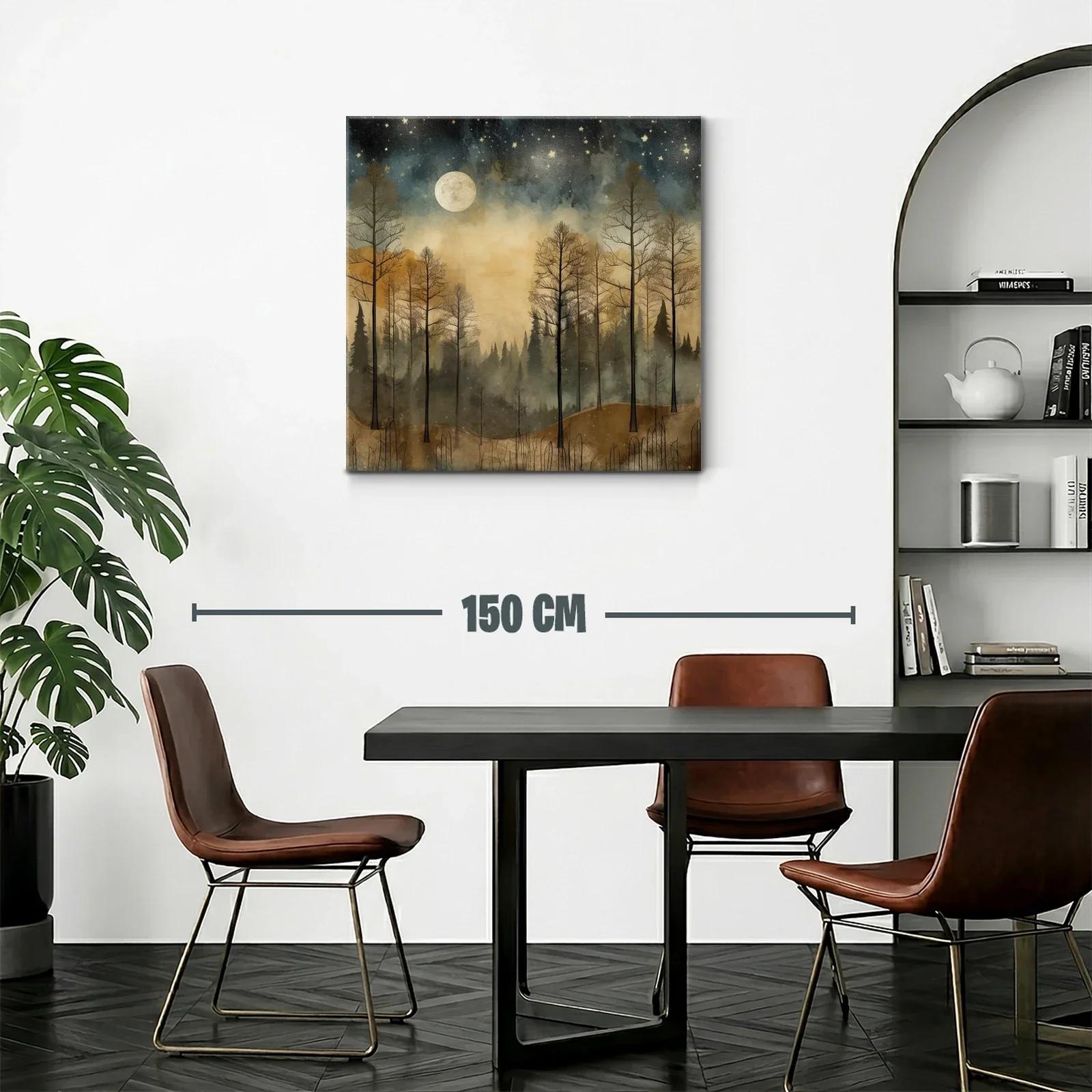 Bosque al claro de luna con cielo estrellado y neblina — miniatura 2
