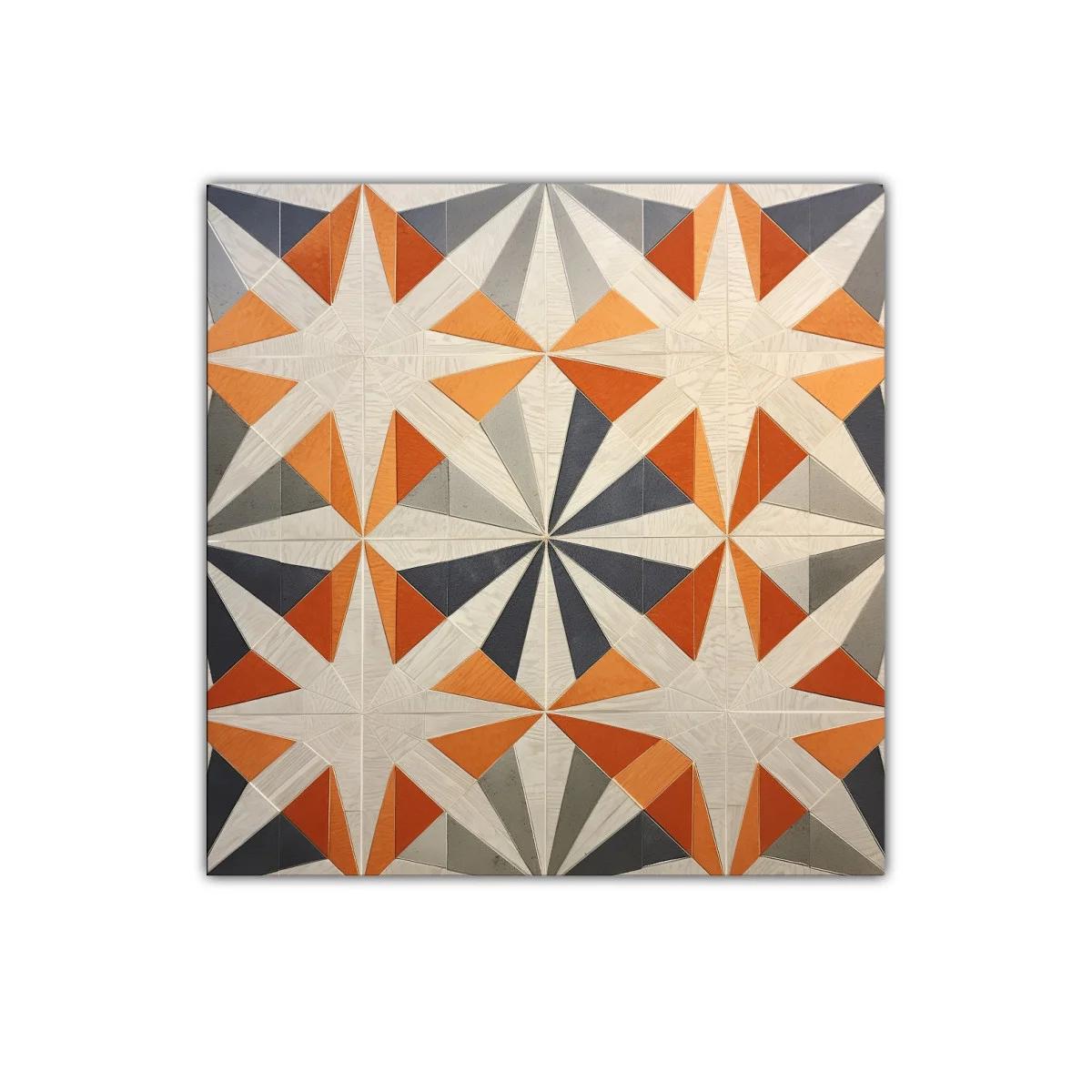 Cuadro geométrico con estrellas naranjas y grises vibrantes — imagen principal