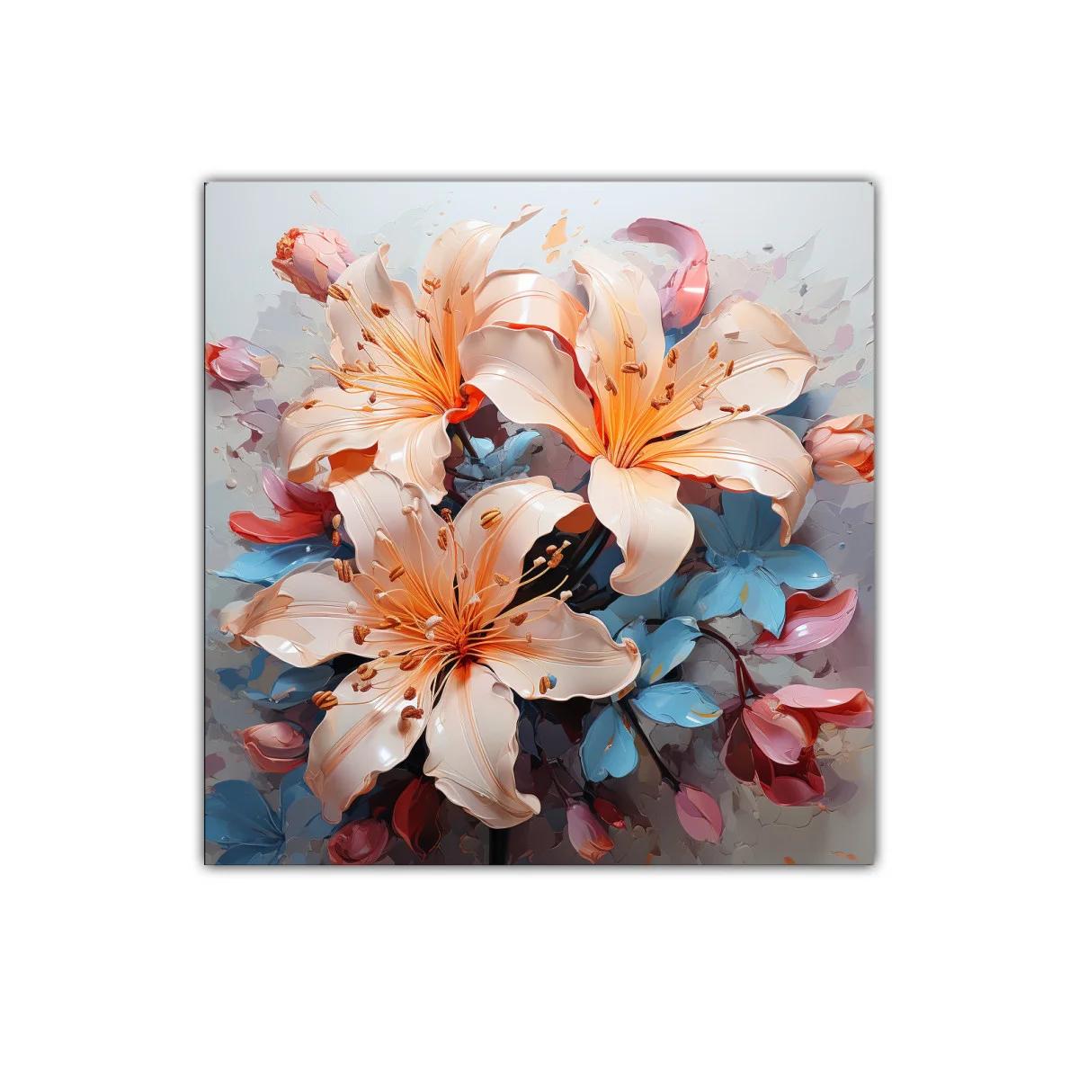 Cuadro floral elegante con lirios en tonos suaves y vibrantes — imagen principal