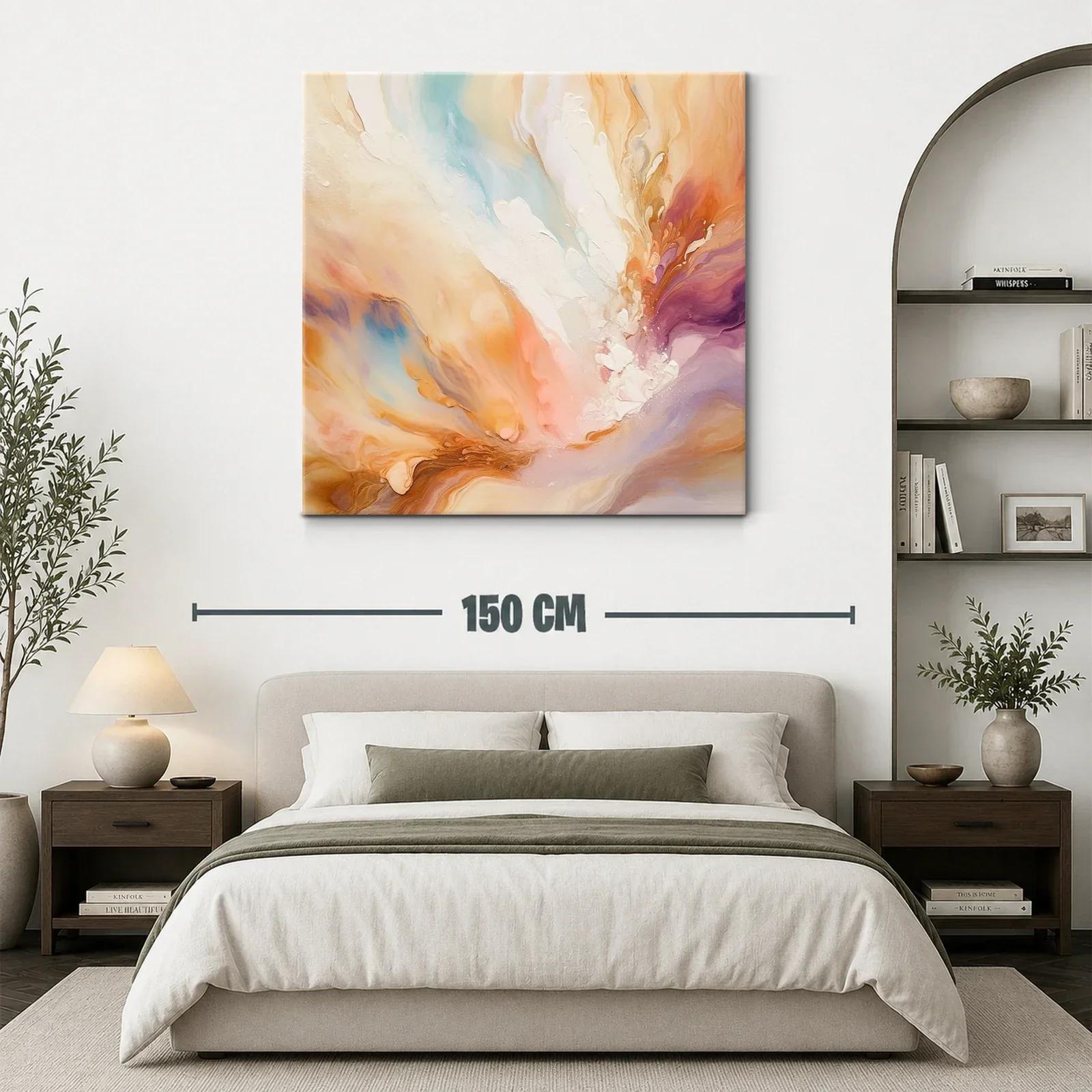 Cuadro abstracto con tonos pastel y cálidos envolventes — miniatura 3