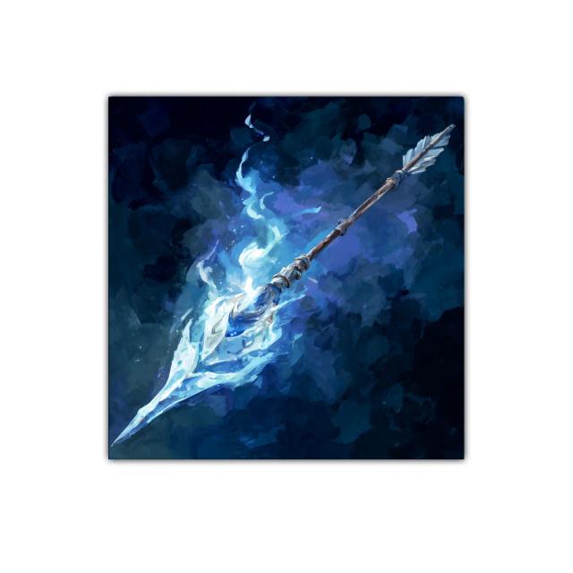 Lanza mística envuelta en fuego azul brillante