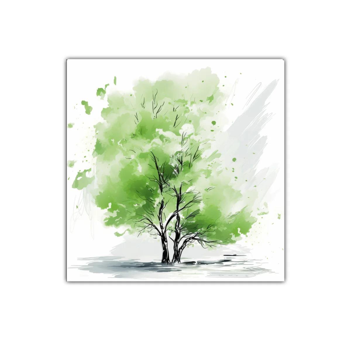 Cuadro decorativo con árbol en tonos verdes suaves — imagen principal