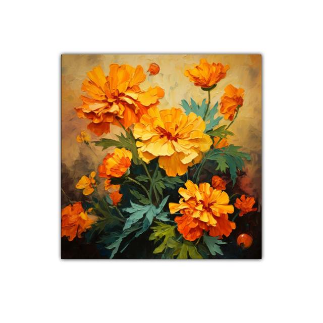 Ramo vibrante con flores naranjas y amarillas sobre fondo suave