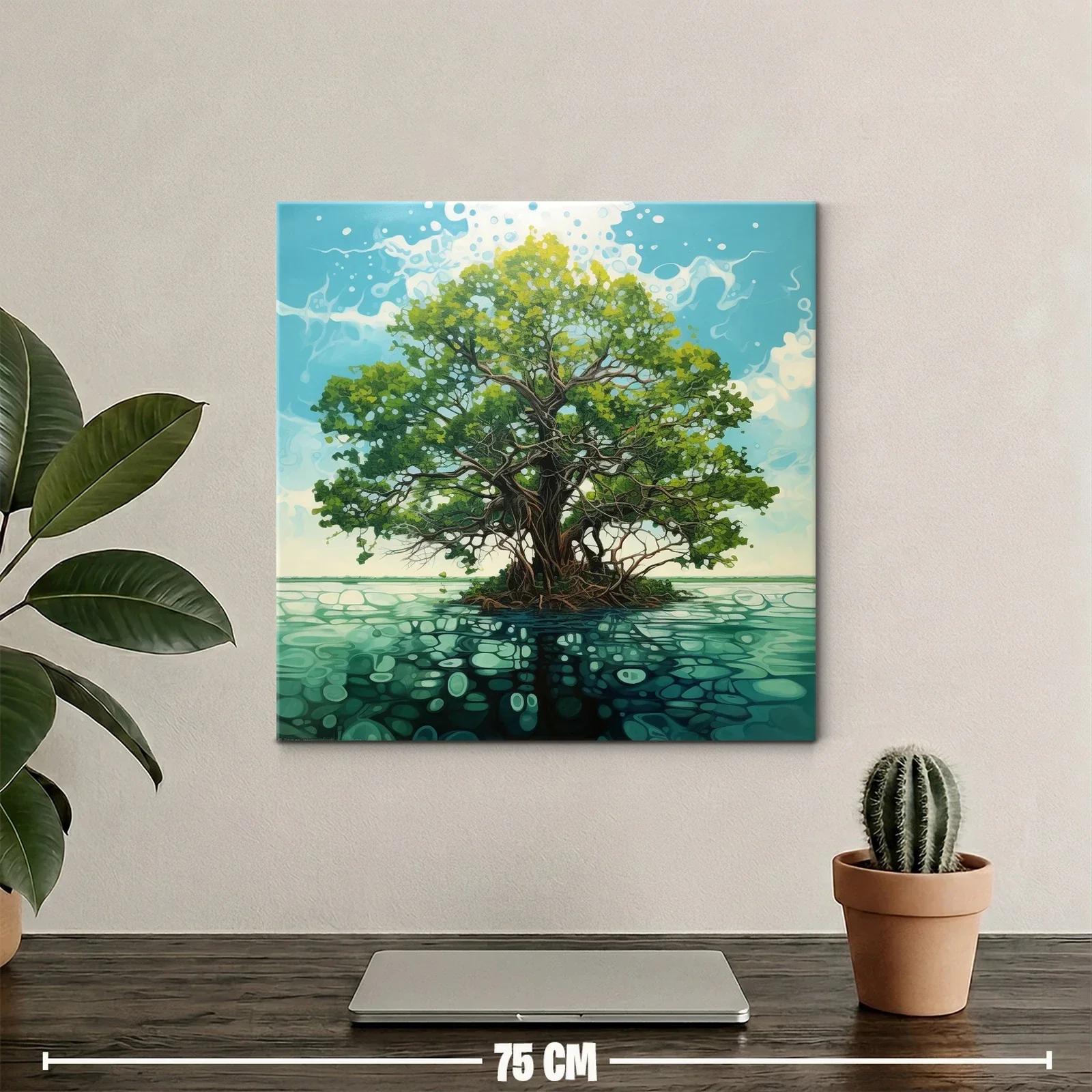Árbol solitario sobre agua con reflejos y cielo azul — miniatura 2