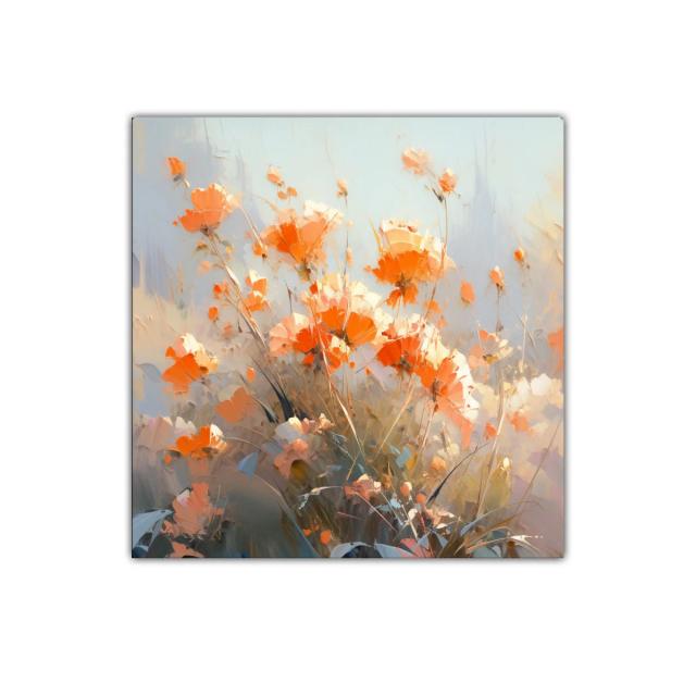 Cuadro decorativo con flores naranjas y tonos suaves