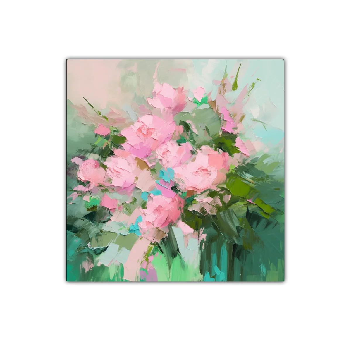 Cuadro decorativo ramo floral en tonos rosa y verde
