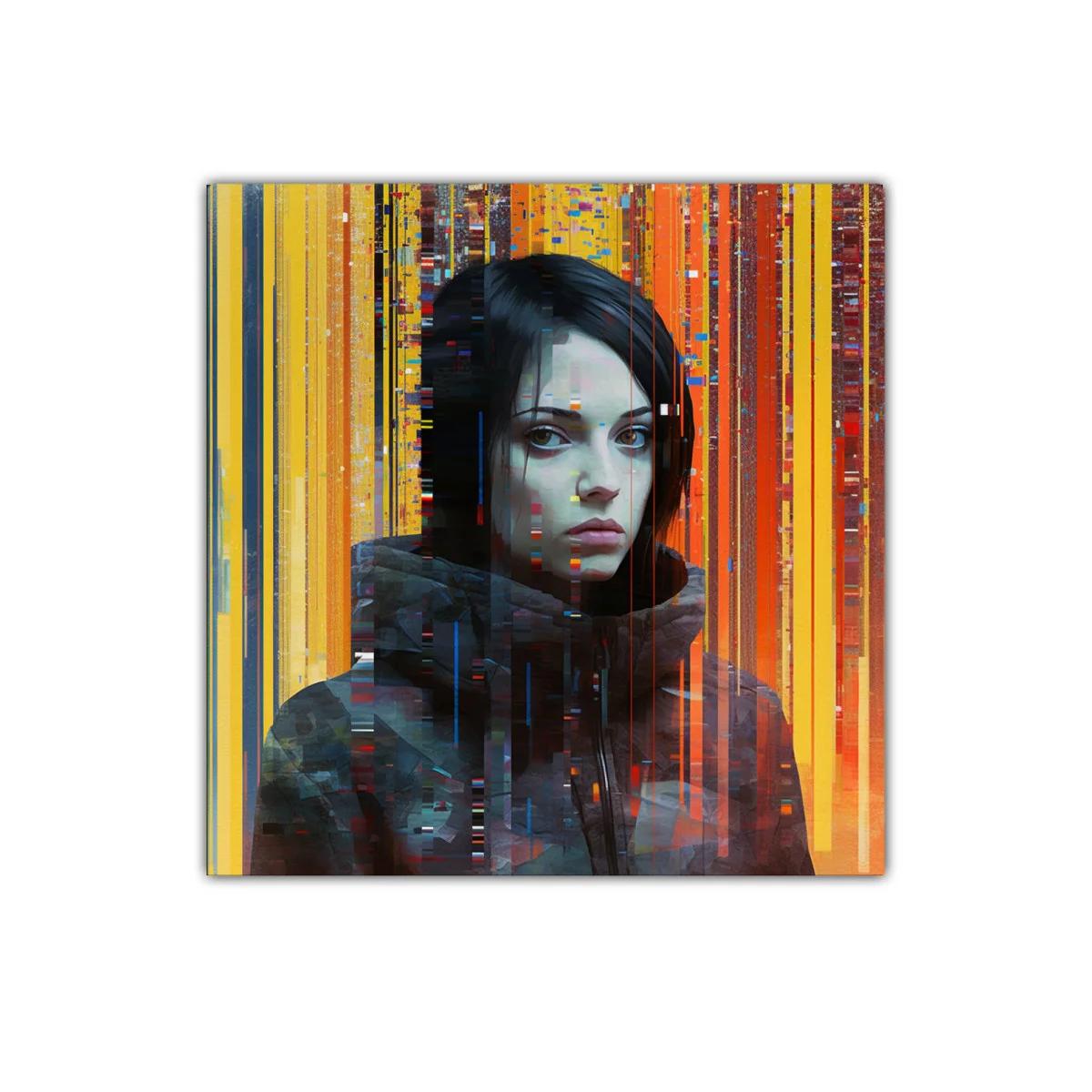Retrato contemporáneo de mujer con luces digitales vibrantes — imagen principal