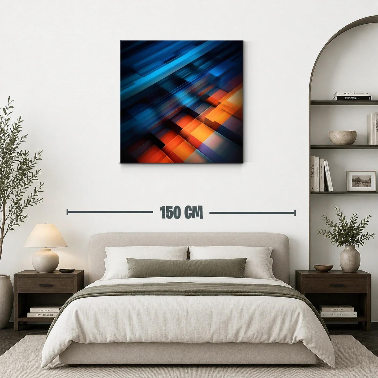 Cuadro abstracto en tonos azules y naranjas vibrantes — miniatura 3
