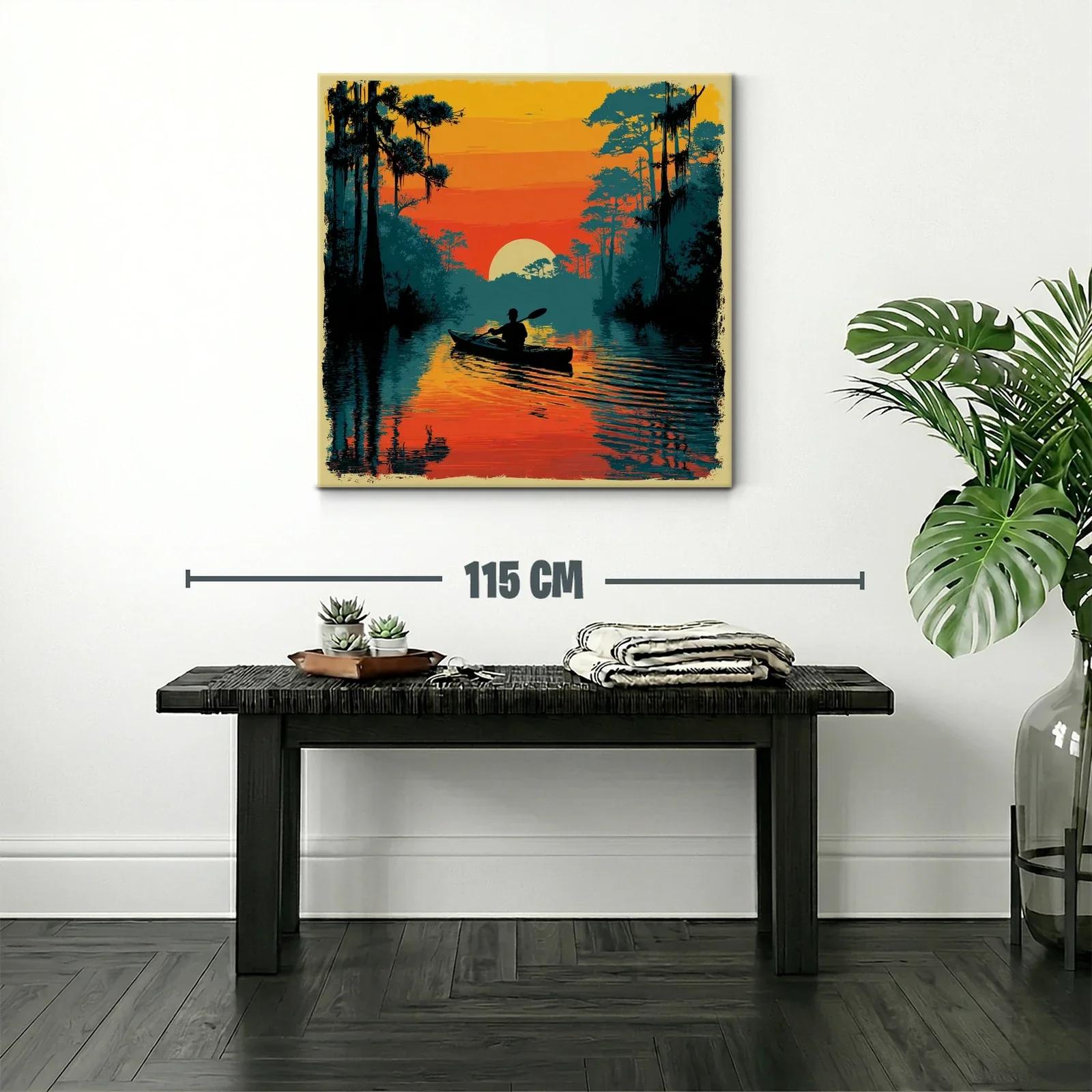 Atardecer sereno con kayak entre árboles y agua reflejada — miniatura 2