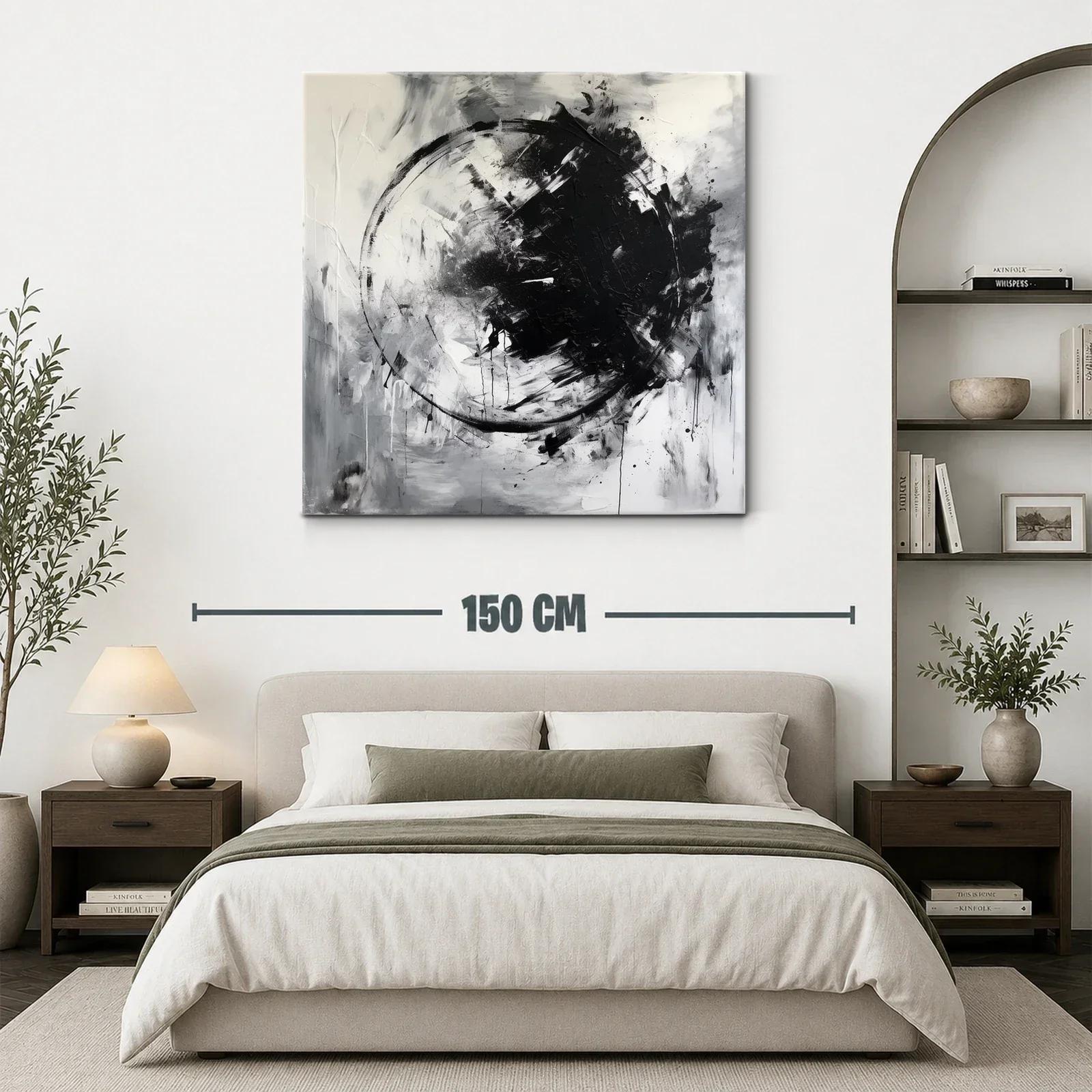 Cuadro abstracto en blanco y negro con círculo dinámico — miniatura 3