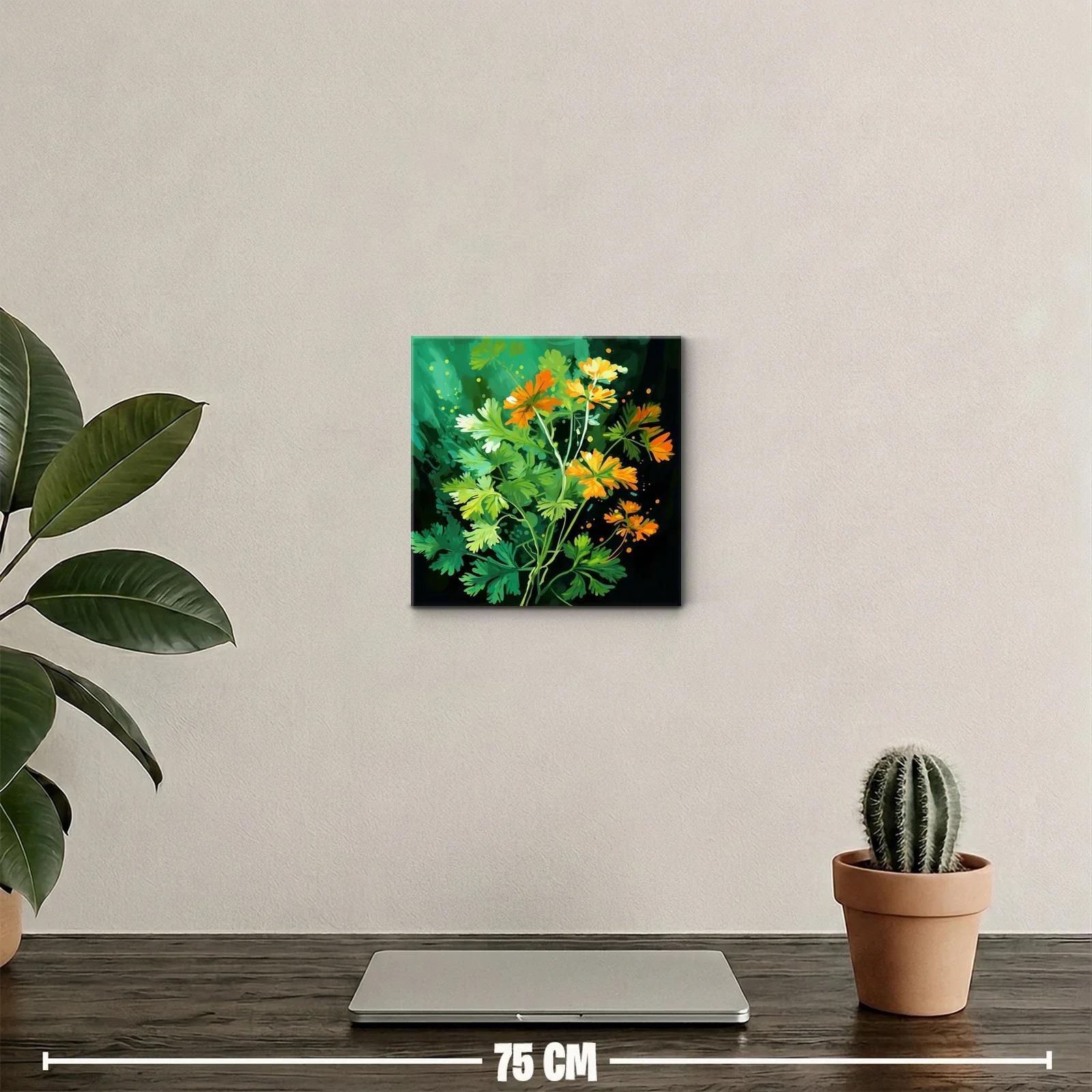 Cuadro decorativo con flores silvestres en tonos verdes y naranjas — miniatura 2