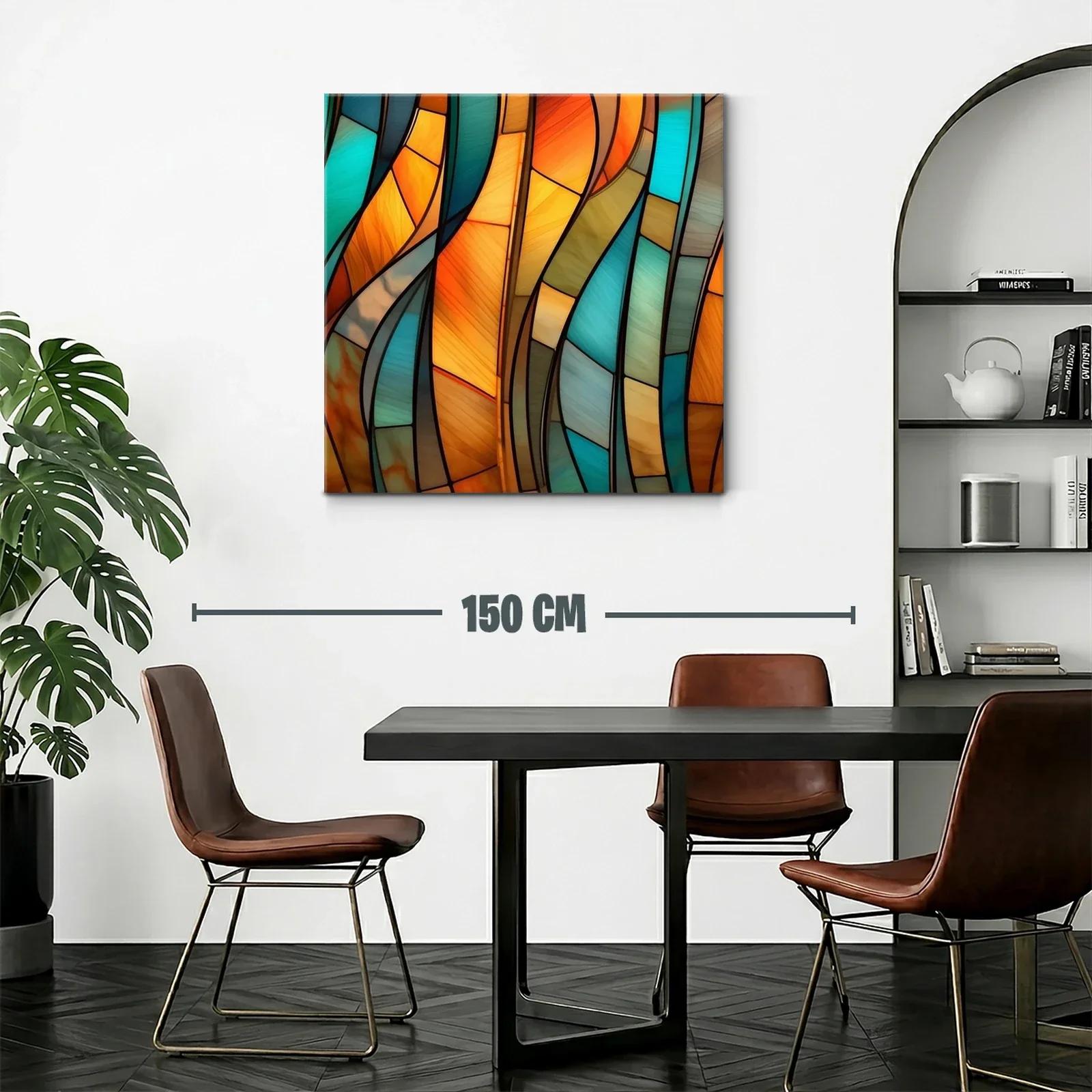 Cuadro abstracto con tonos cálidos y fríos entrelazados — miniatura 2