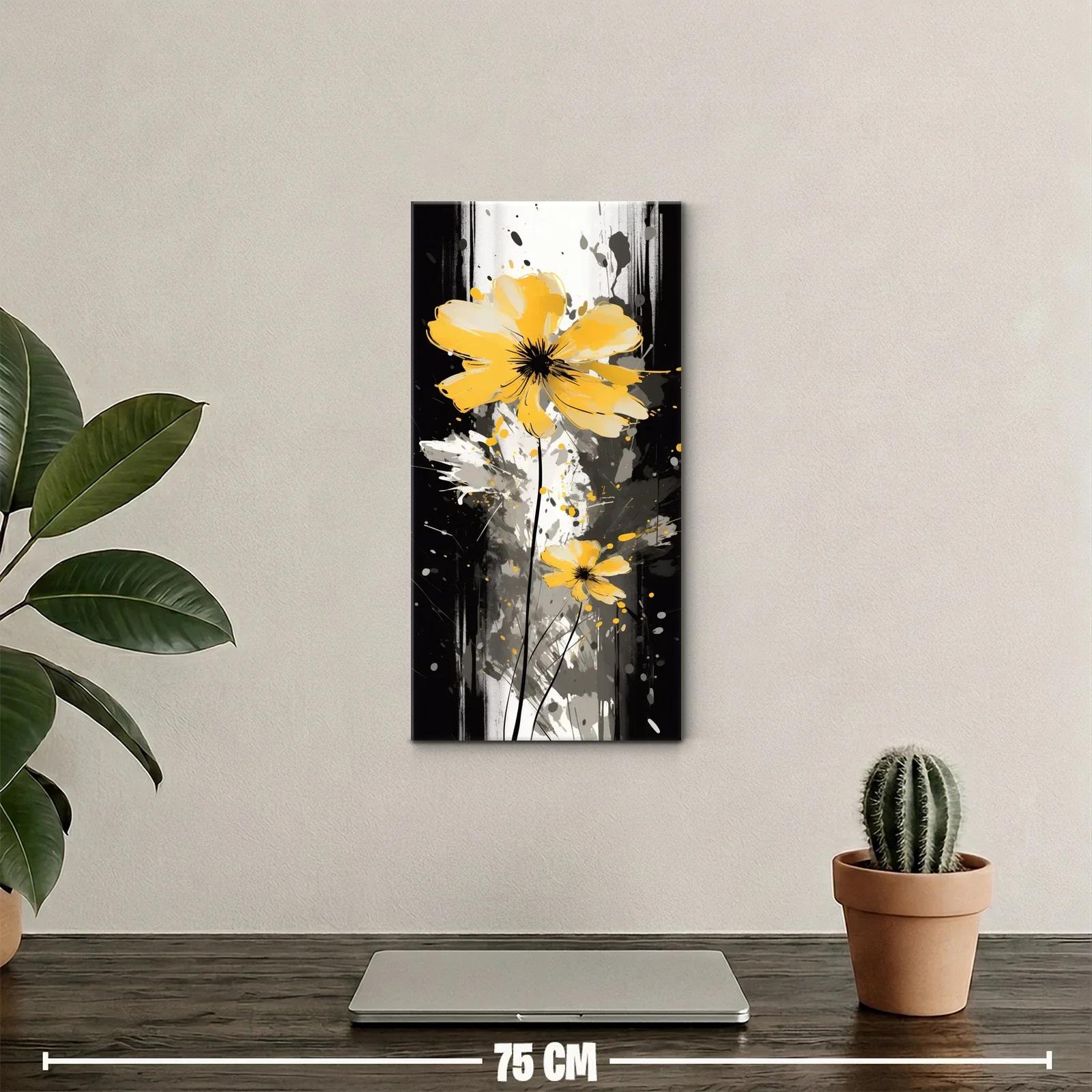 Cuadro flor amarilla con salpicaduras y fondo oscuro — miniatura 2