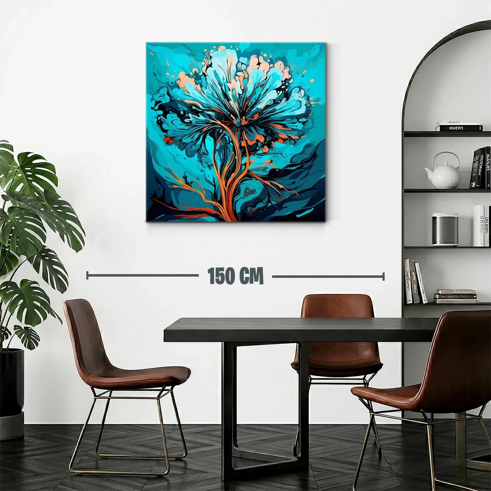 Flor abstracta vibrante en tonos turquesa y naranja cálido — miniatura 2