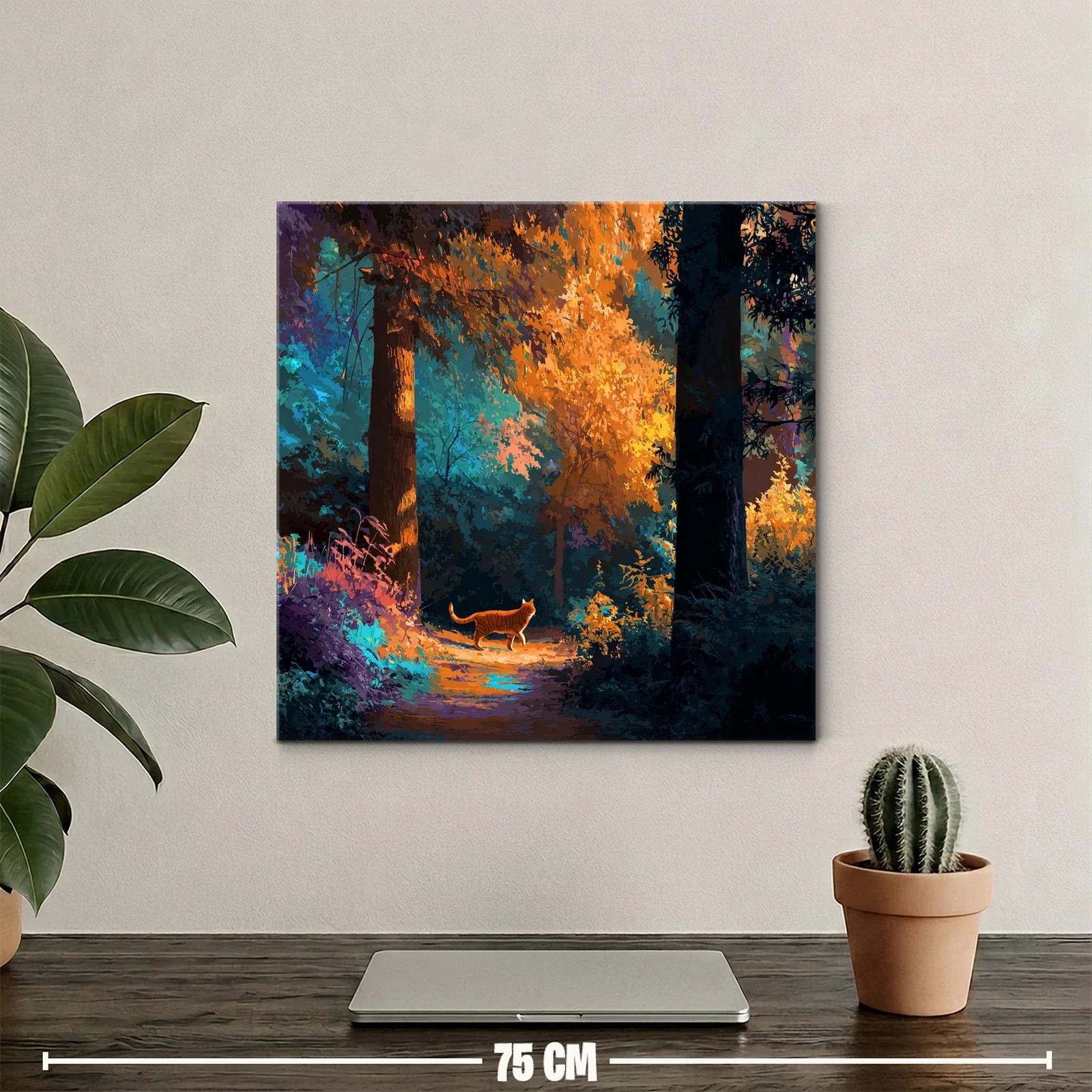 Paisaje otoñal con gato caminando entre árboles — miniatura 2