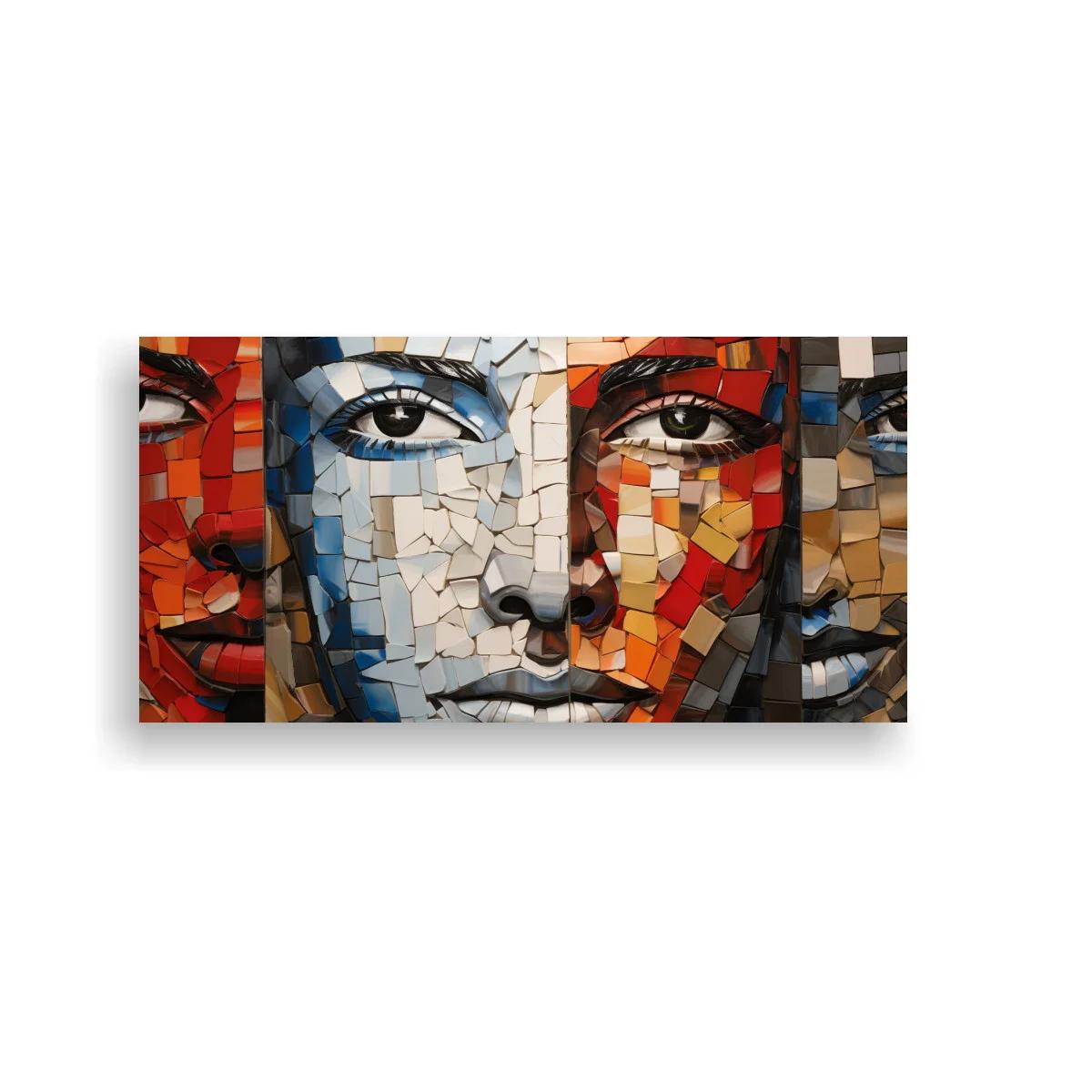Cuadro rostros humanos en mosaico con tres caras superpuestas