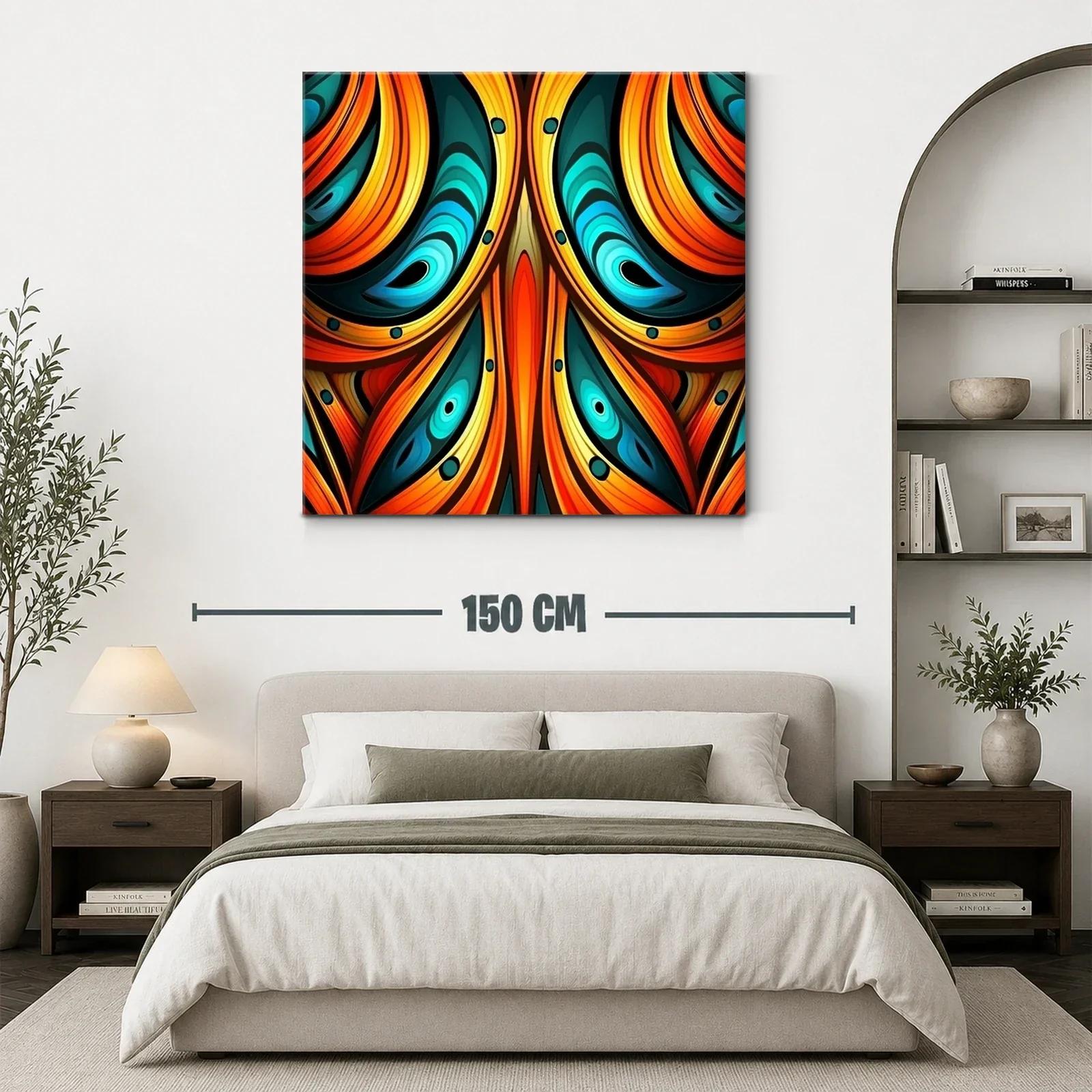 Cuadro abstracto con formas curvas en tonos cálidos y fríos — miniatura 3