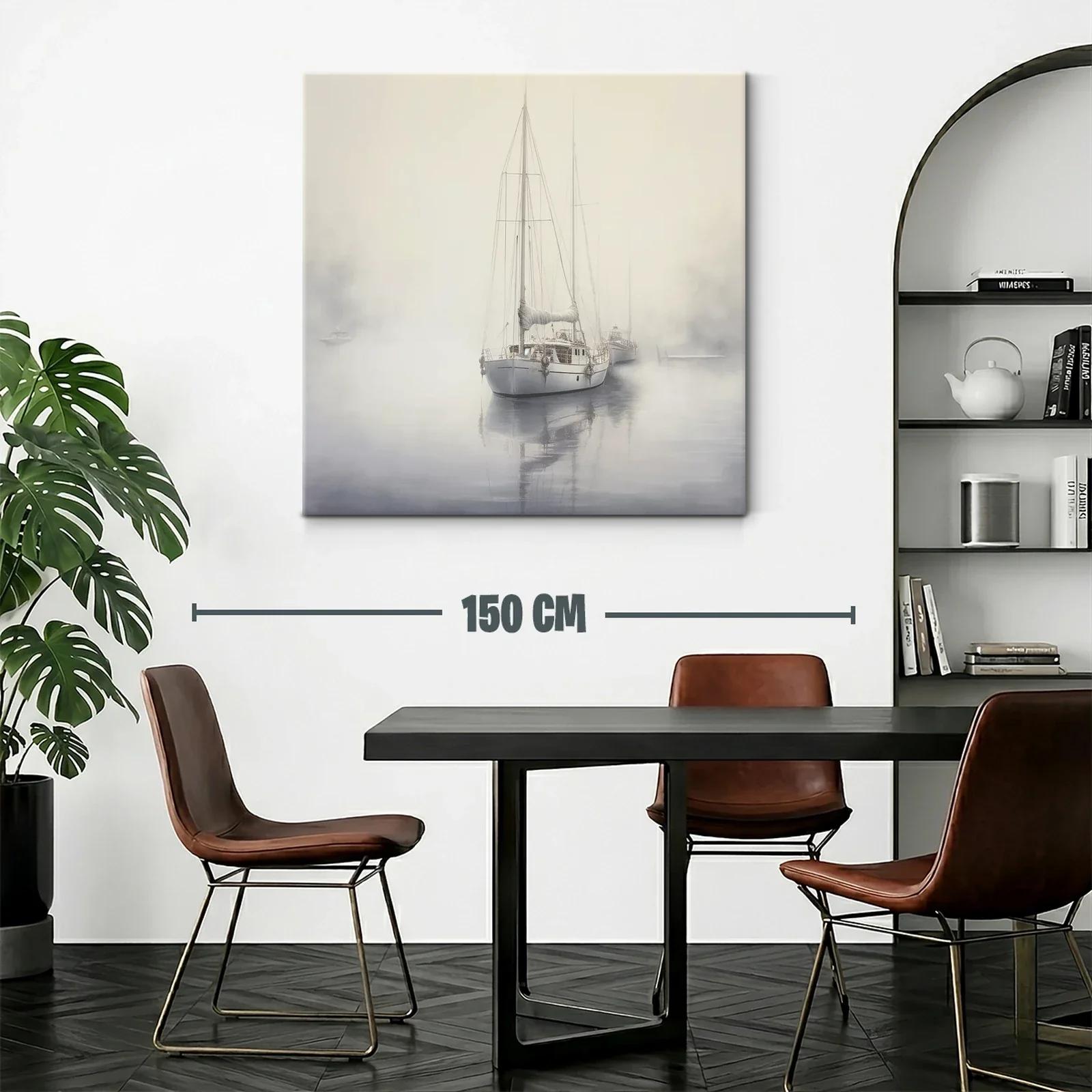 Velero en calma entre niebla matutina sutil — miniatura 2
