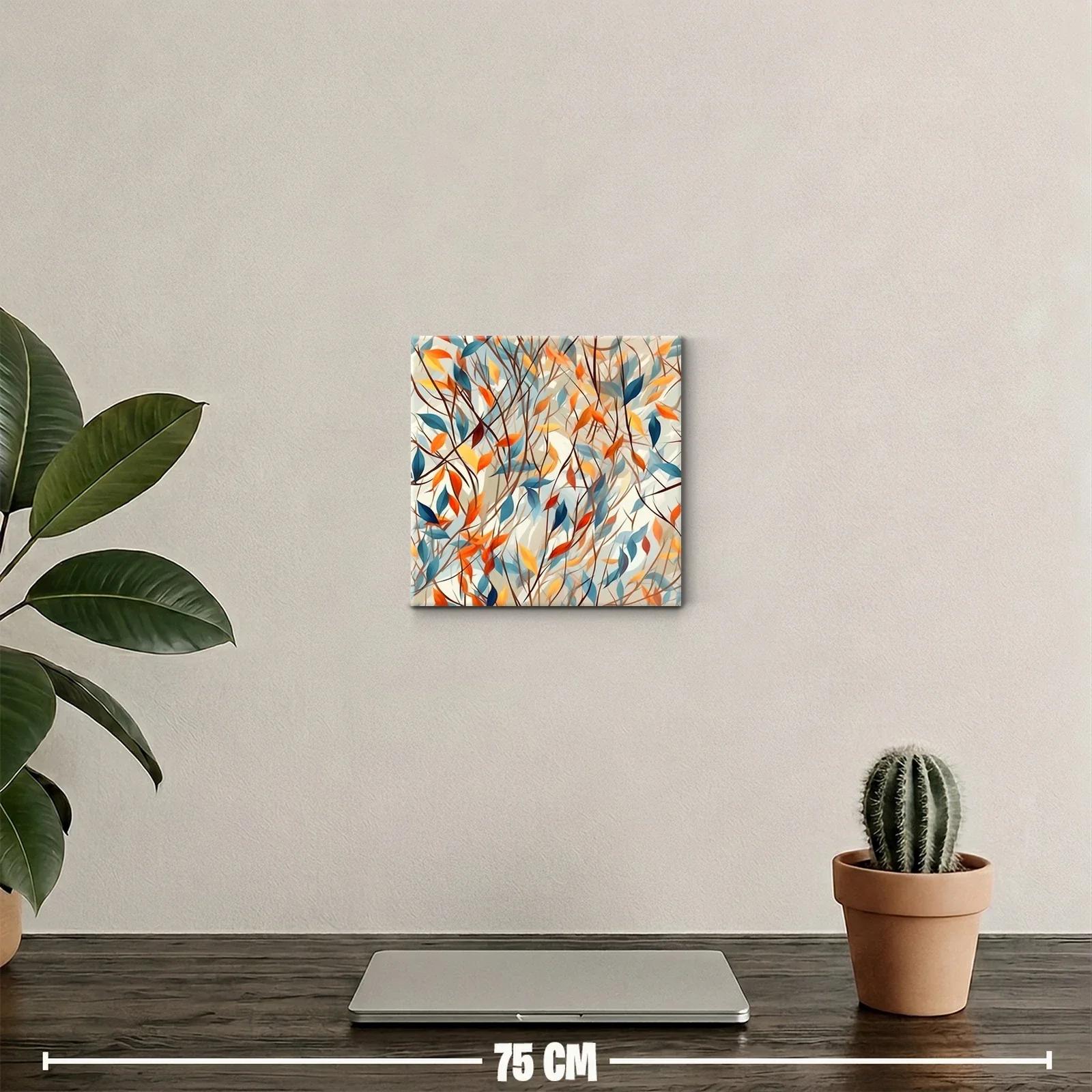 Cuadro decorativo con hojas entrelazadas en tonos cálidos y fríos — miniatura 2