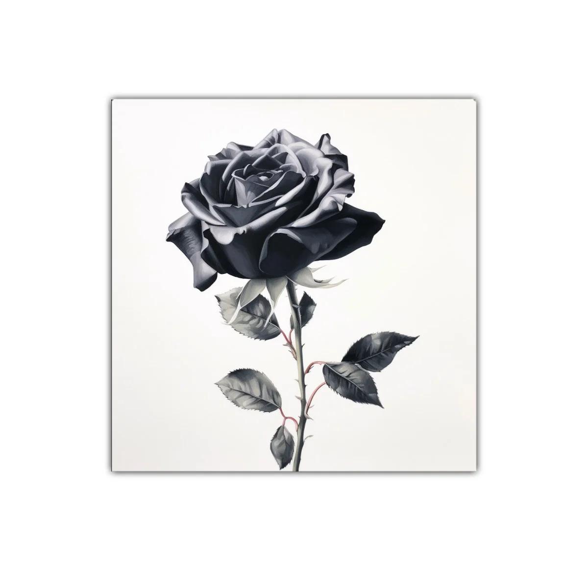 Elegante cuadro decorativo con rosa negra en tonos grises