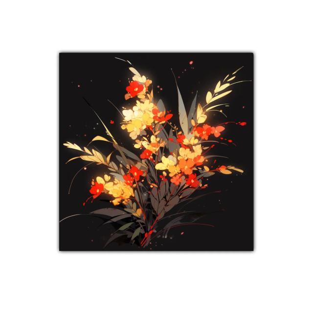 Flores vibrantes con luz cálida sobre fondo oscuro