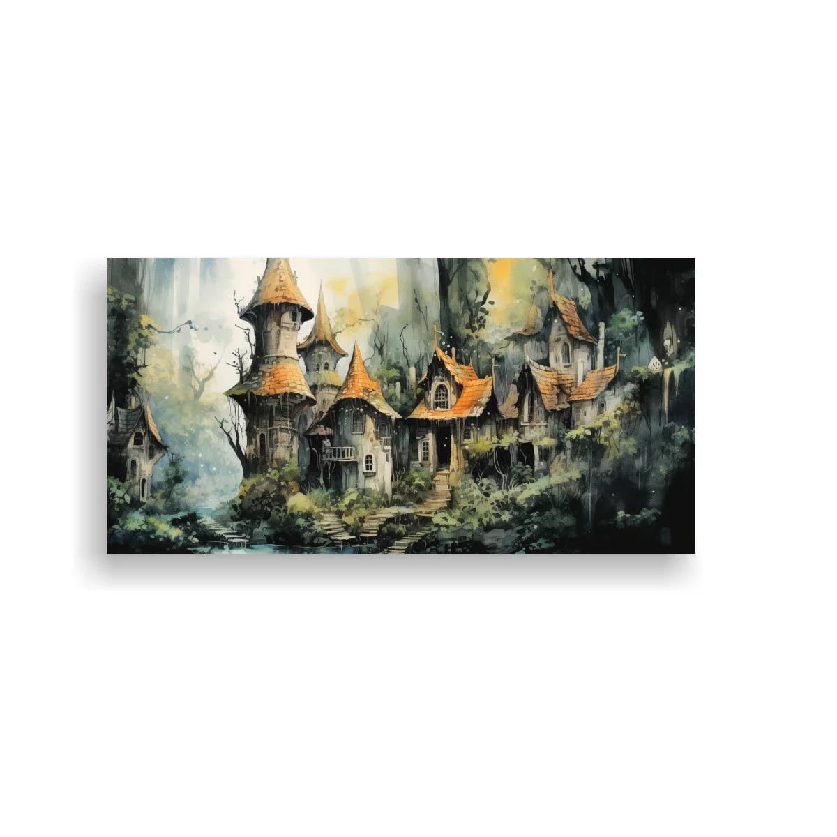 Cuadro castillo de cuento entre niebla y bosque — imagen principal
