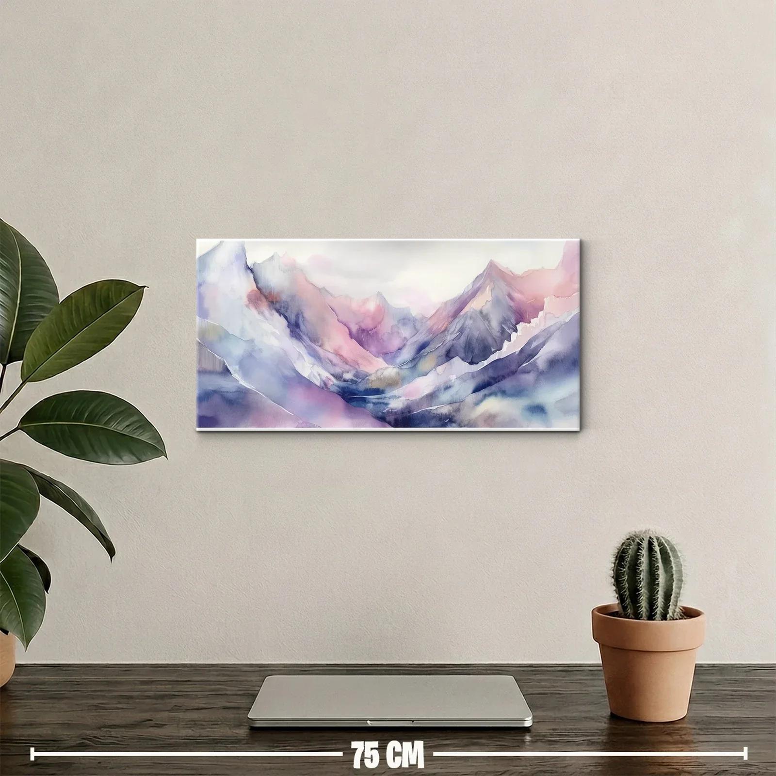 Cuadro cordillera de montañas en acuarela con picos nevados — miniatura 2