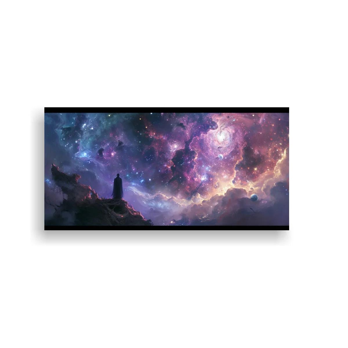 Cuadro nebulosa espacial con silueta y acantilado