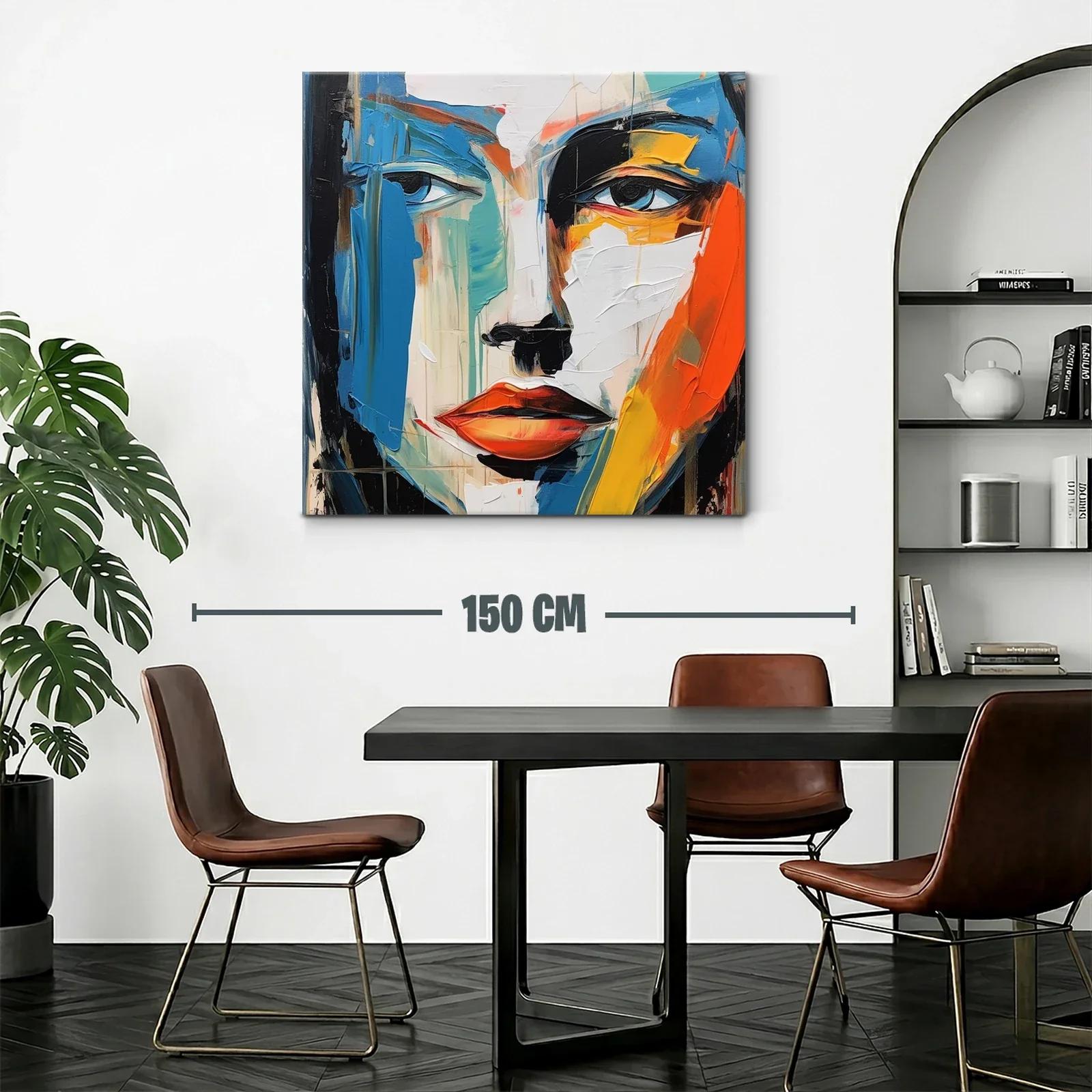 Cuadro abstracto con rostro expresivo en tonos vibrantes — miniatura 2