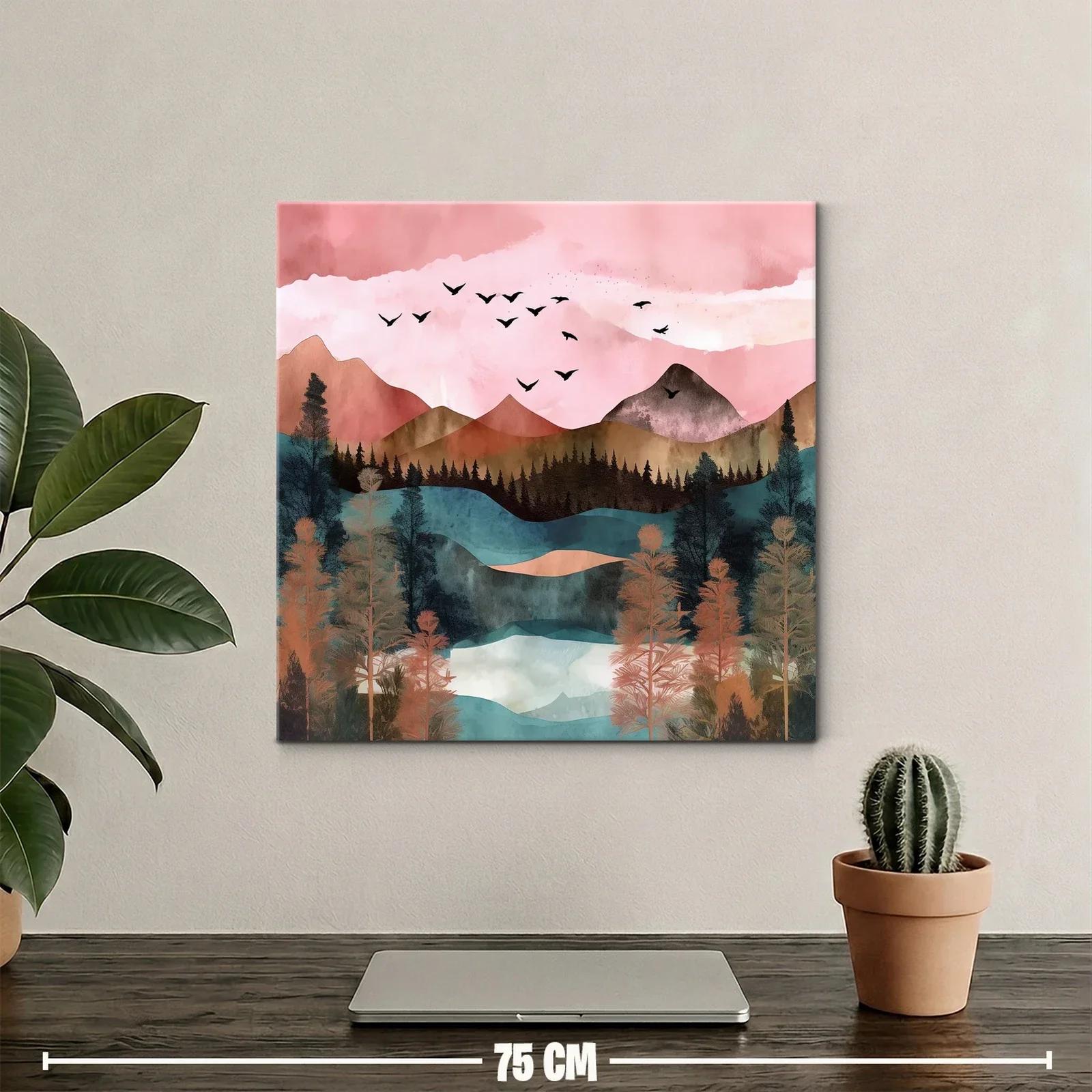 Paisaje de montaña con vuelo de aves y tonos cálidos — miniatura 2