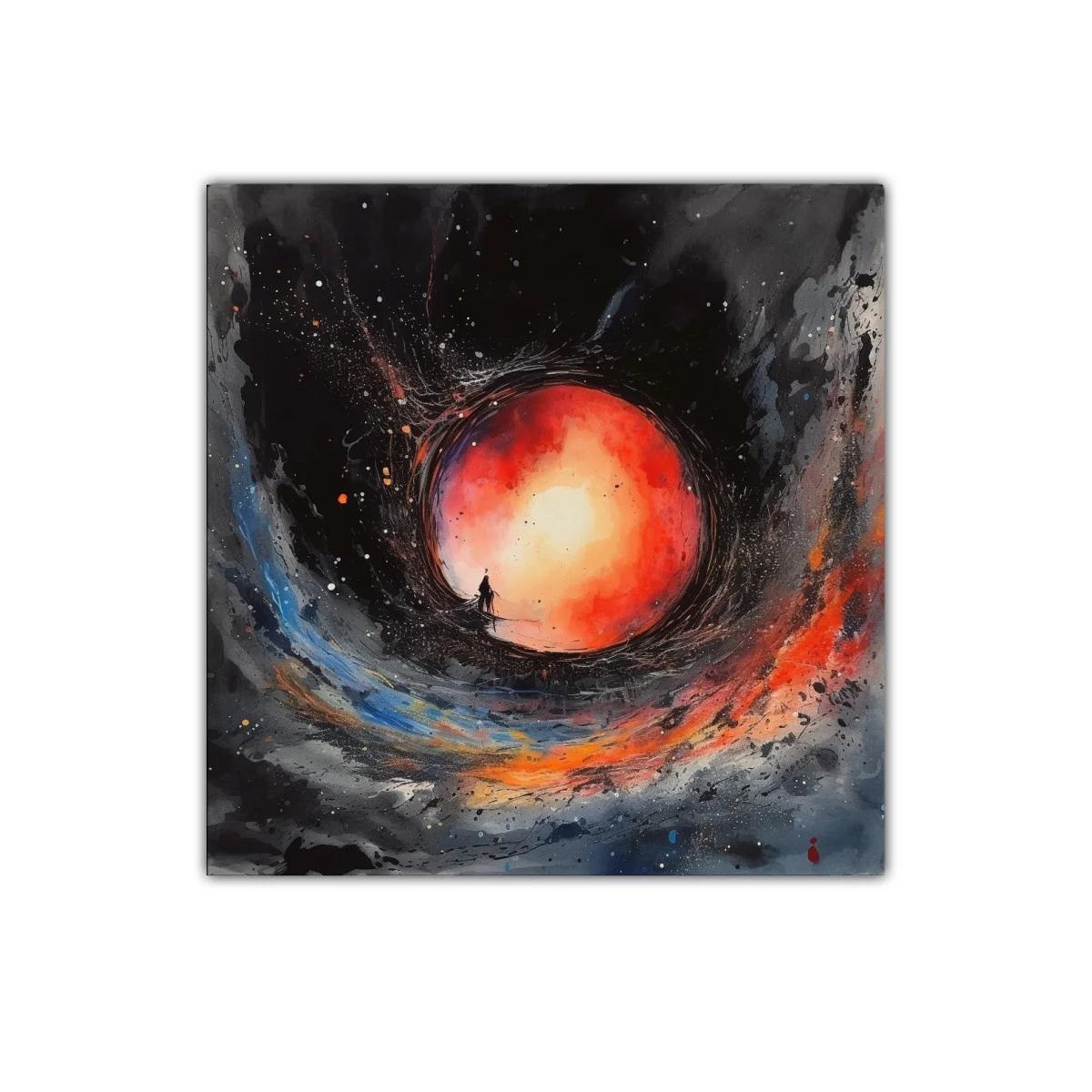 Cuadro abstracto con figura y esfera luminosa vibrante — imagen principal