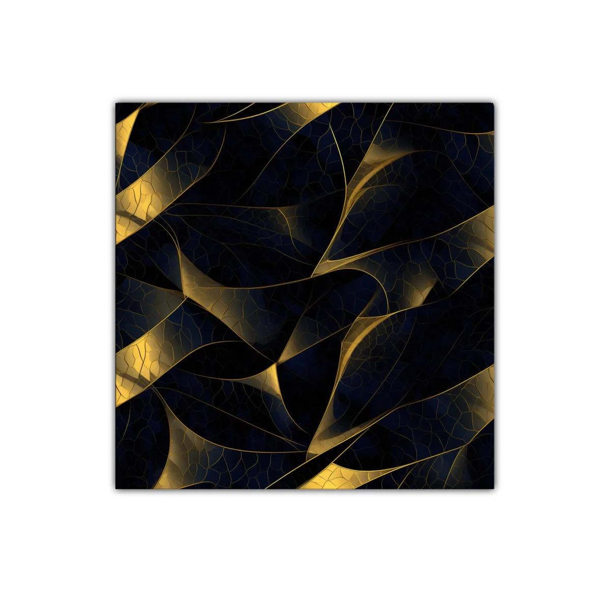 Composición abstracta con hojas en tonos oscuros y dorados