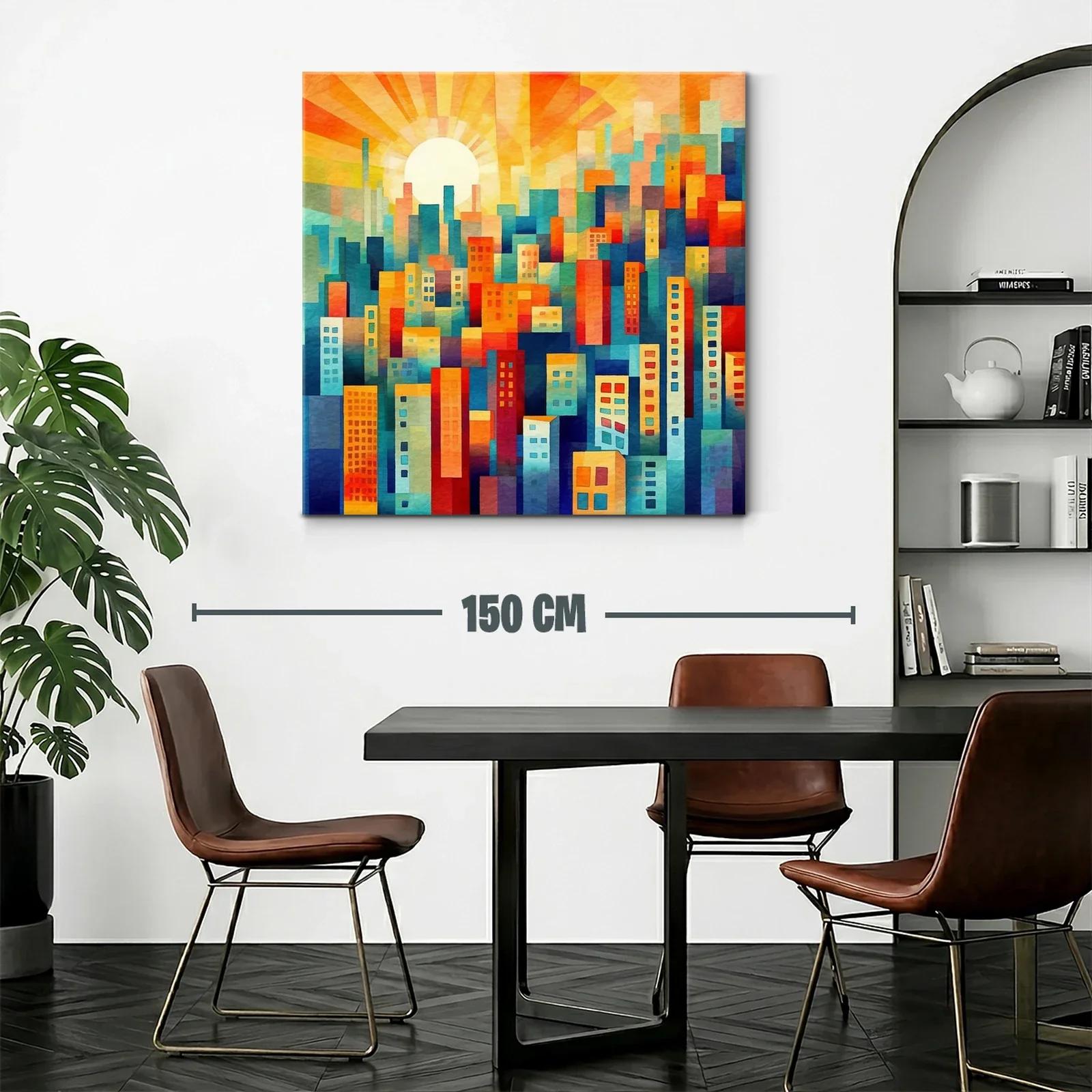 Ciudad vibrante con sol radiante al amanecer — miniatura 2
