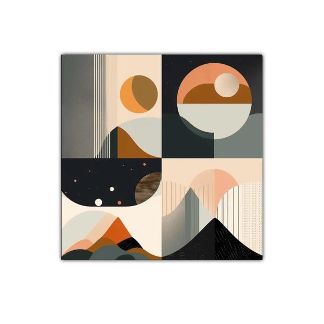 Cuadro abstracto con formas geométricas y tonos cálidos